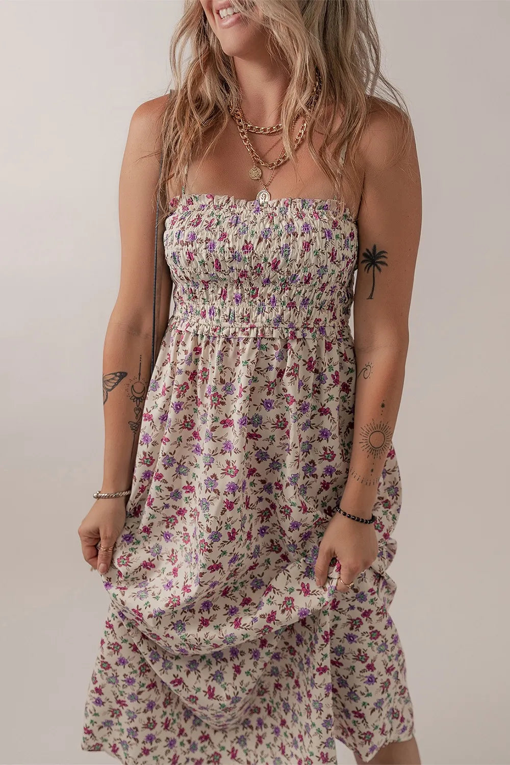 Bohemian Ditsy Floral Smocked Sundress for Women - gallery