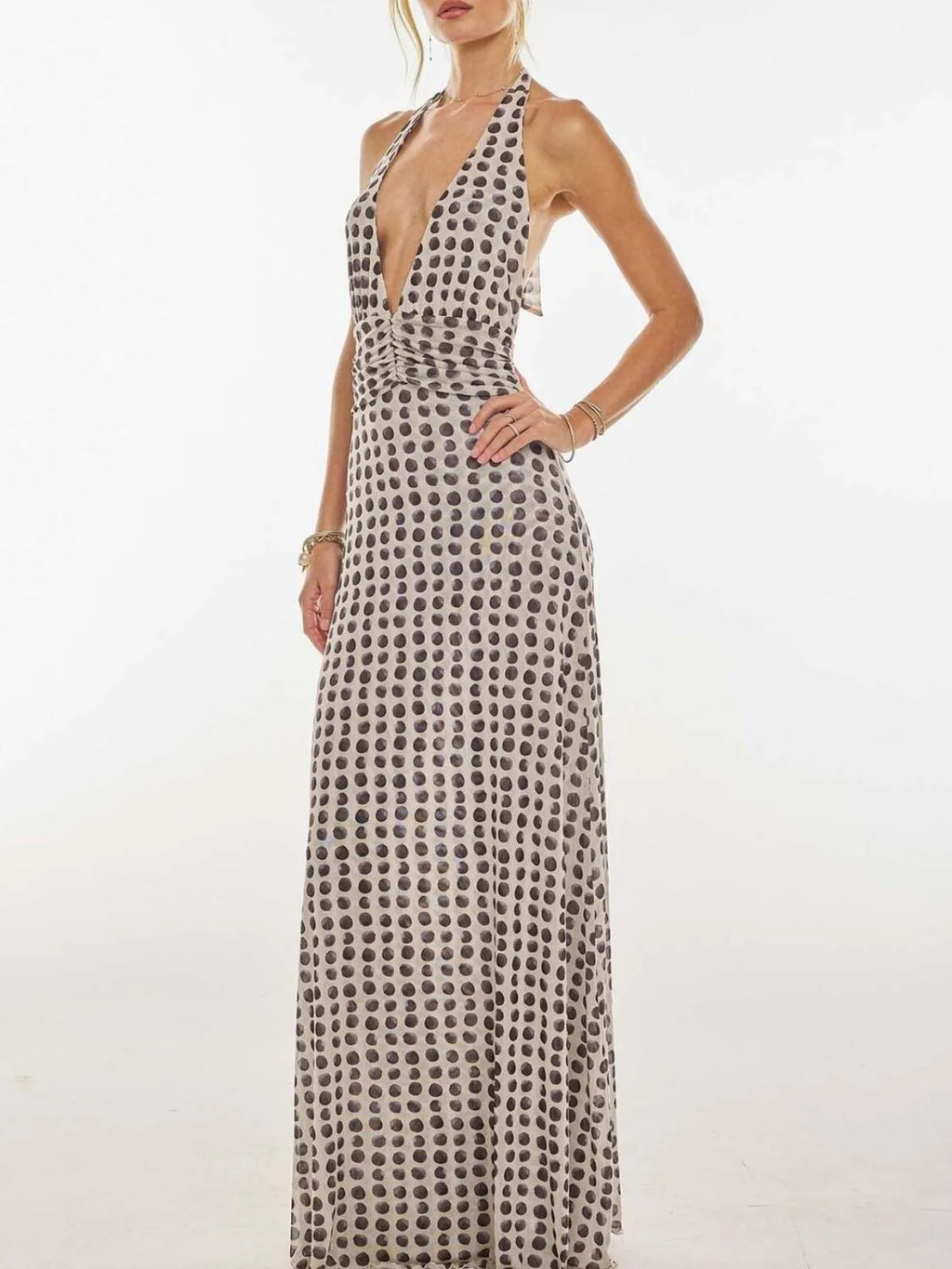 Floral Halter Neck Deep V Maxi Dress for Women - gallery