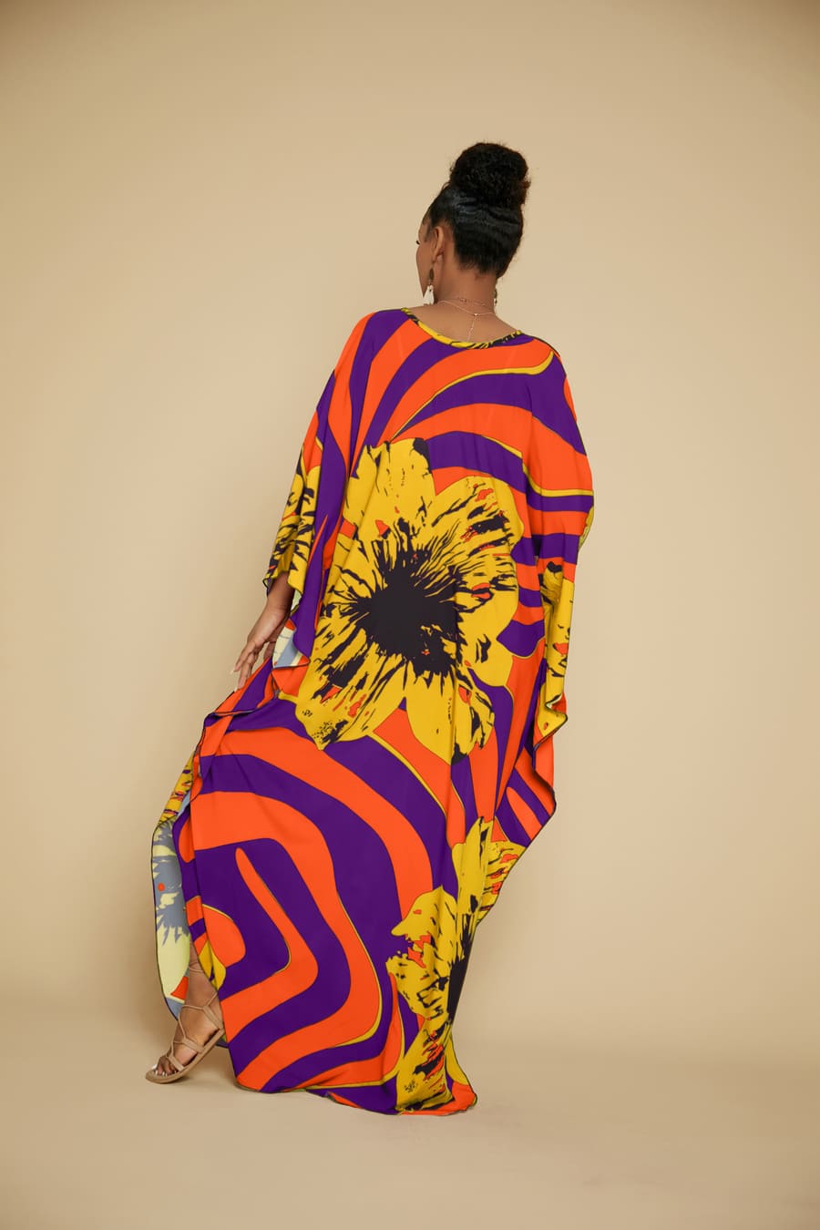 Red Flower Kaftan Dress for Women — Batwing Beach Cover-Up - gallery