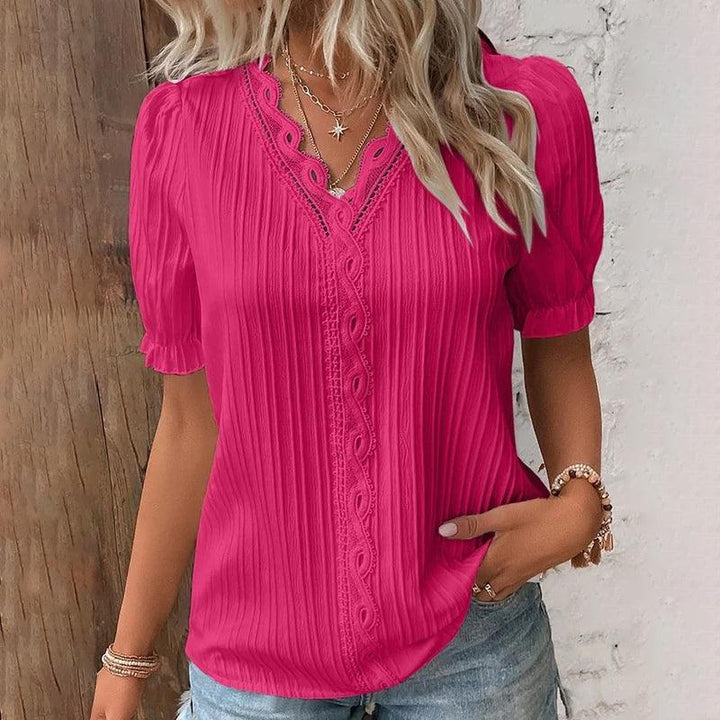 Elegant V-Neck Shirt with Lace Accents