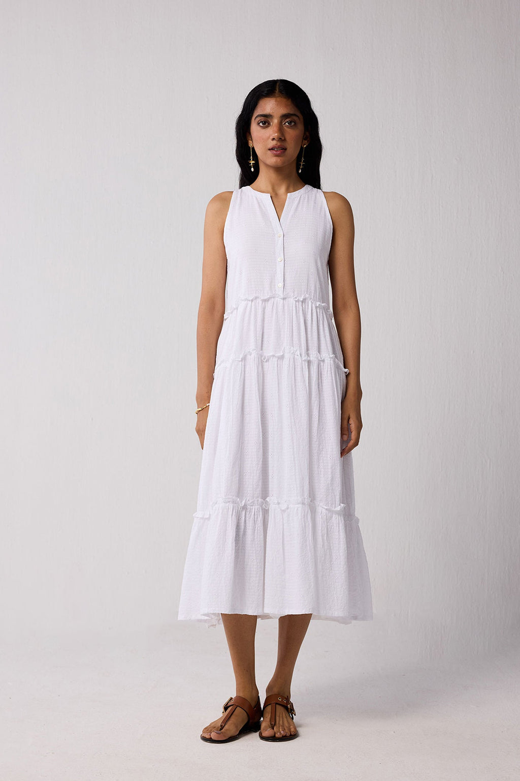 Embroidered Sleeveless Maxi Dress in White for Women