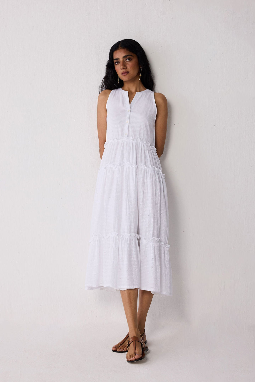 Embroidered Sleeveless Maxi Dress in White for Women - gallery