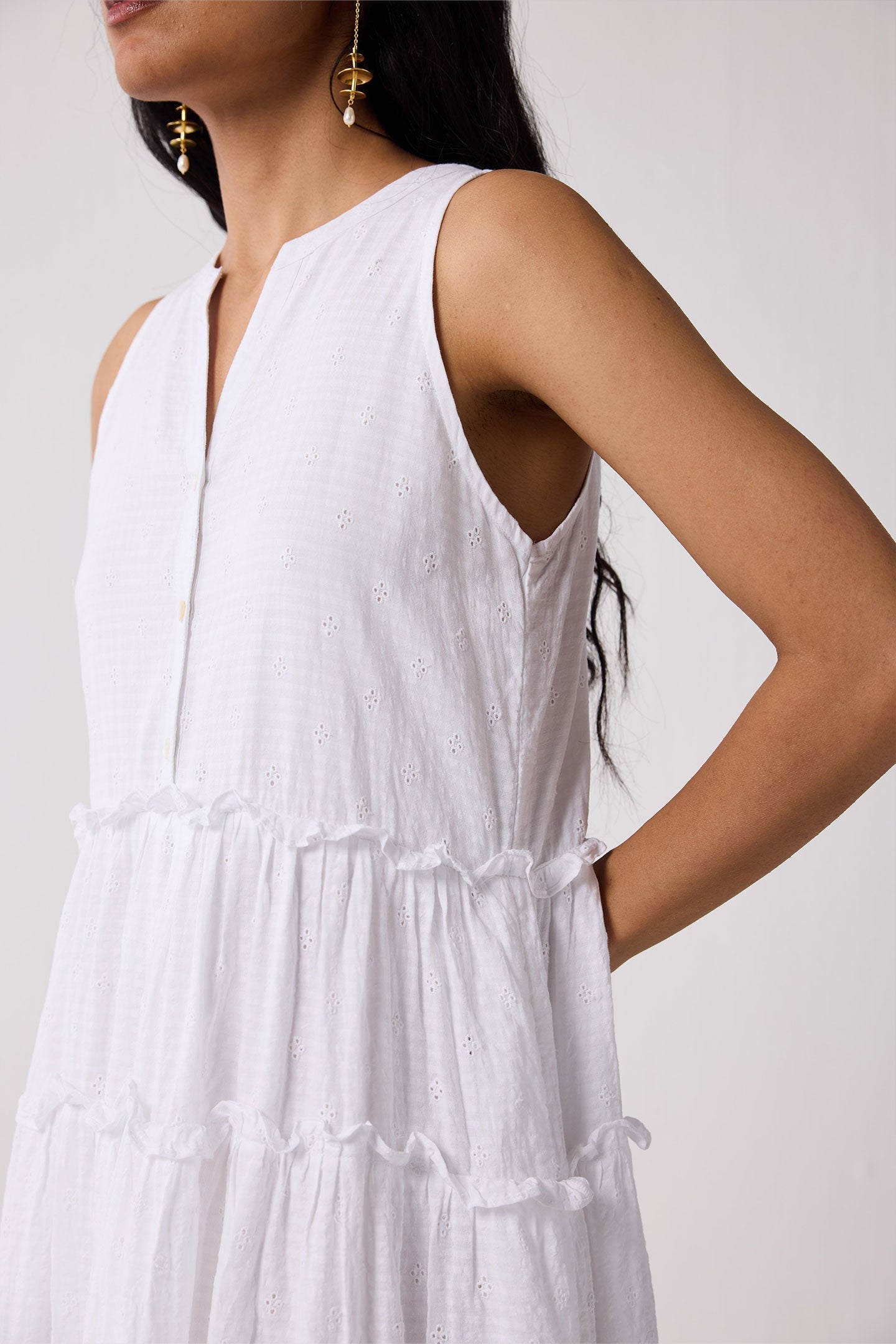 Embroidered Sleeveless Maxi Dress in White for Women - gallery