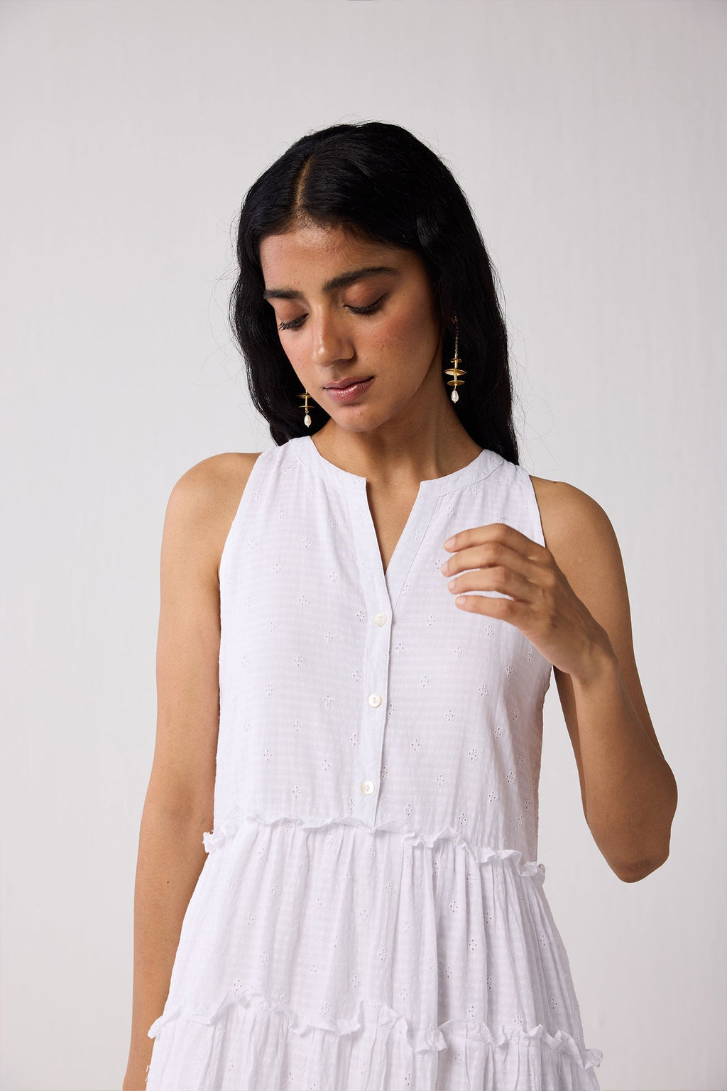 Embroidered Sleeveless Maxi Dress in White for Women - gallery