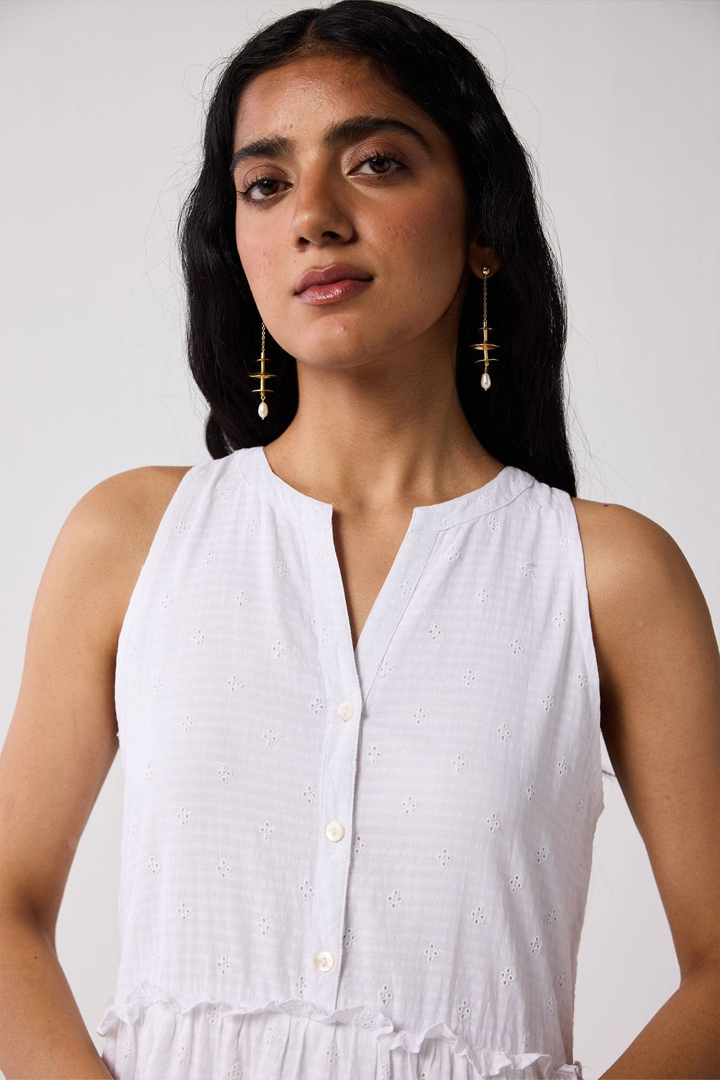 Embroidered Sleeveless Maxi Dress in White for Women - gallery