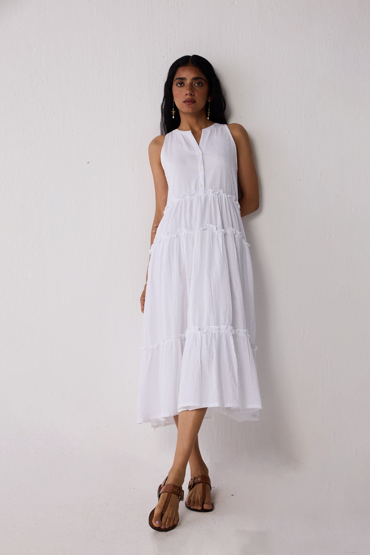 Embroidered Sleeveless Maxi Dress in White for Women - gallery