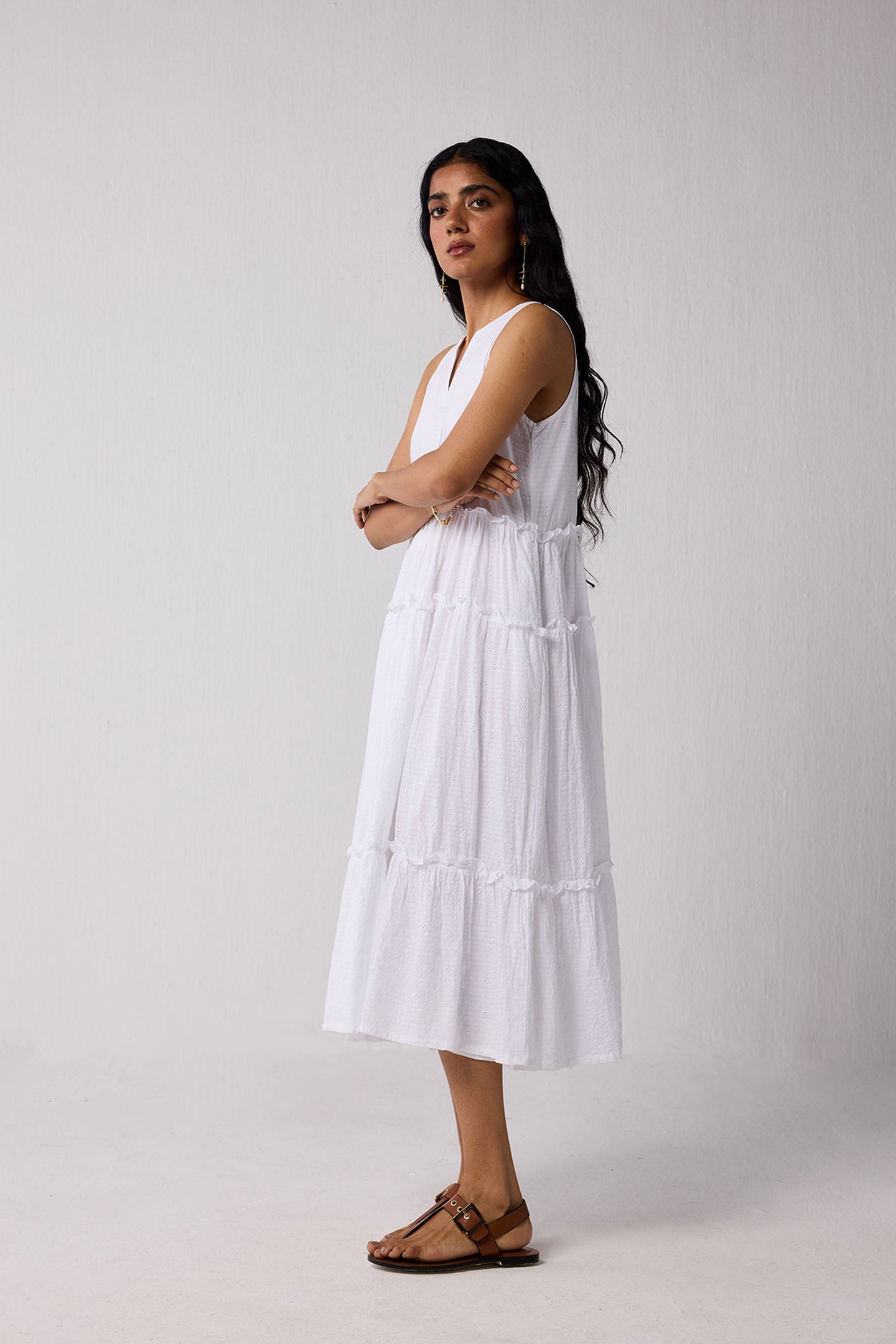 Embroidered Sleeveless Maxi Dress in White for Women - gallery