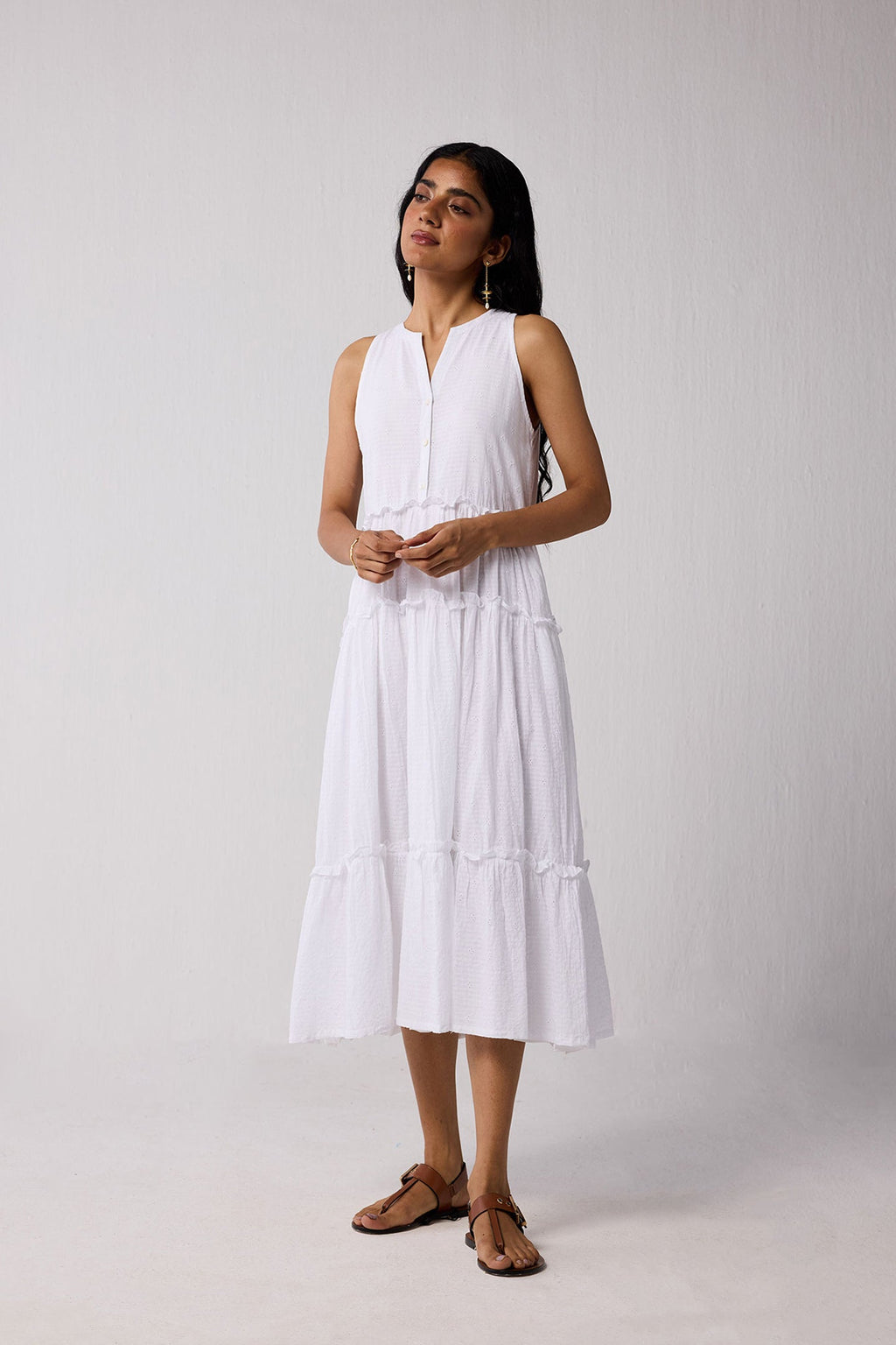 Embroidered Sleeveless Maxi Dress in White for Women - gallery