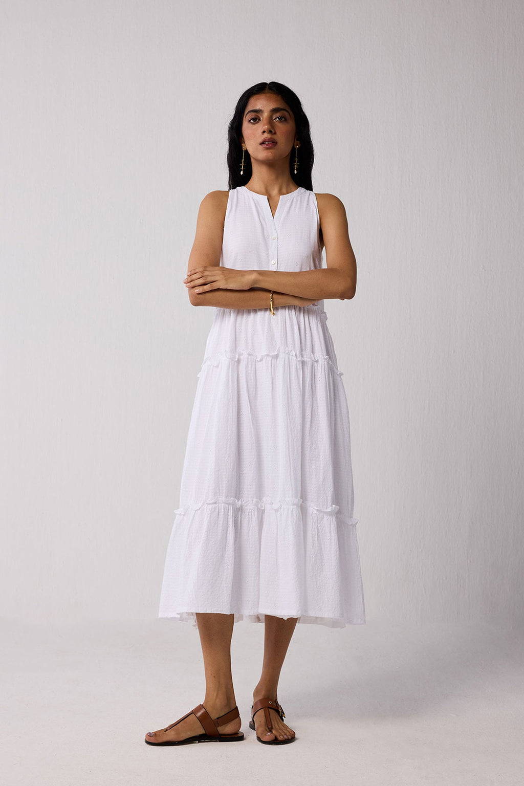 Embroidered Sleeveless Maxi Dress in White for Women - gallery