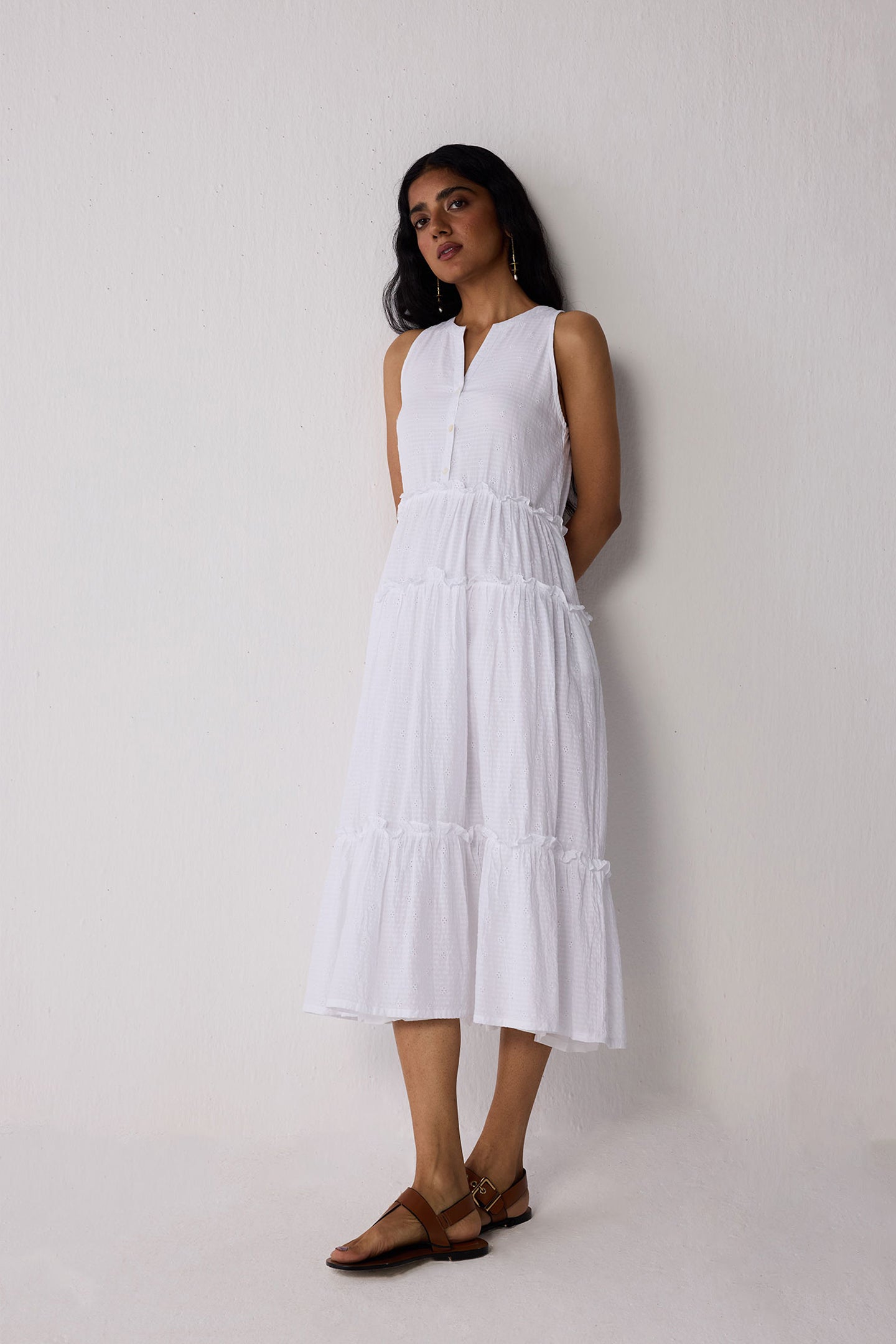 Embroidered Sleeveless Maxi Dress in White for Women - gallery