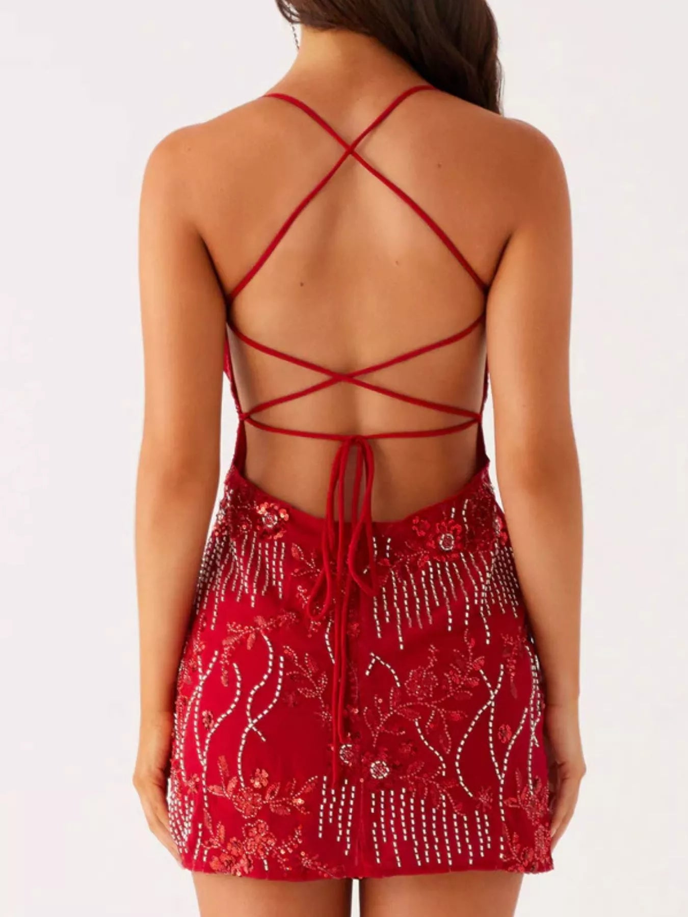 Beaded Floral Sequin Mini Dress for Women - gallery
