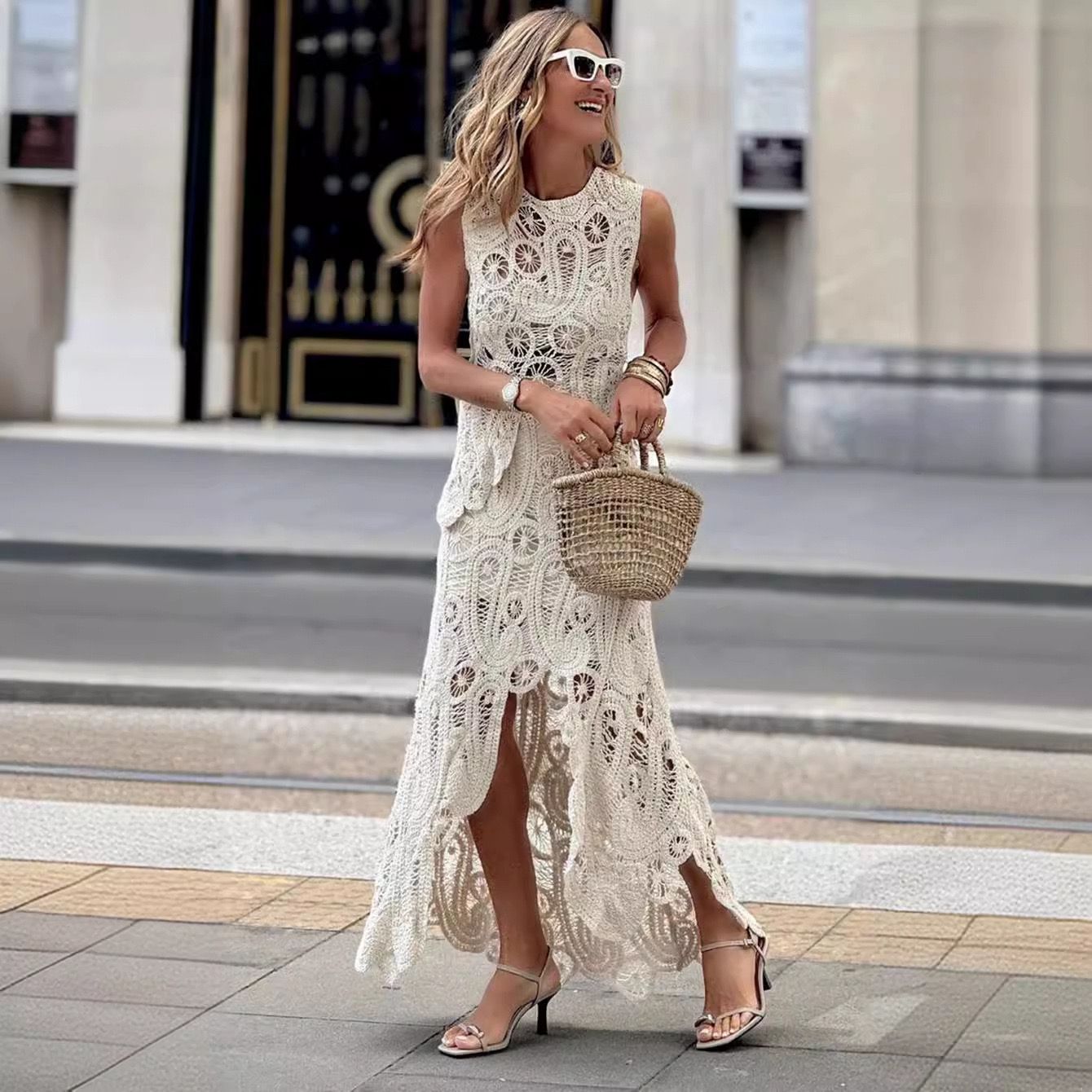 Syre Crochet Hollow Out Top and Skirt Set for Women