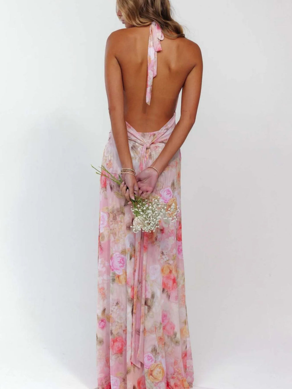 Floral Halter Neck Deep V Maxi Dress for Women - gallery