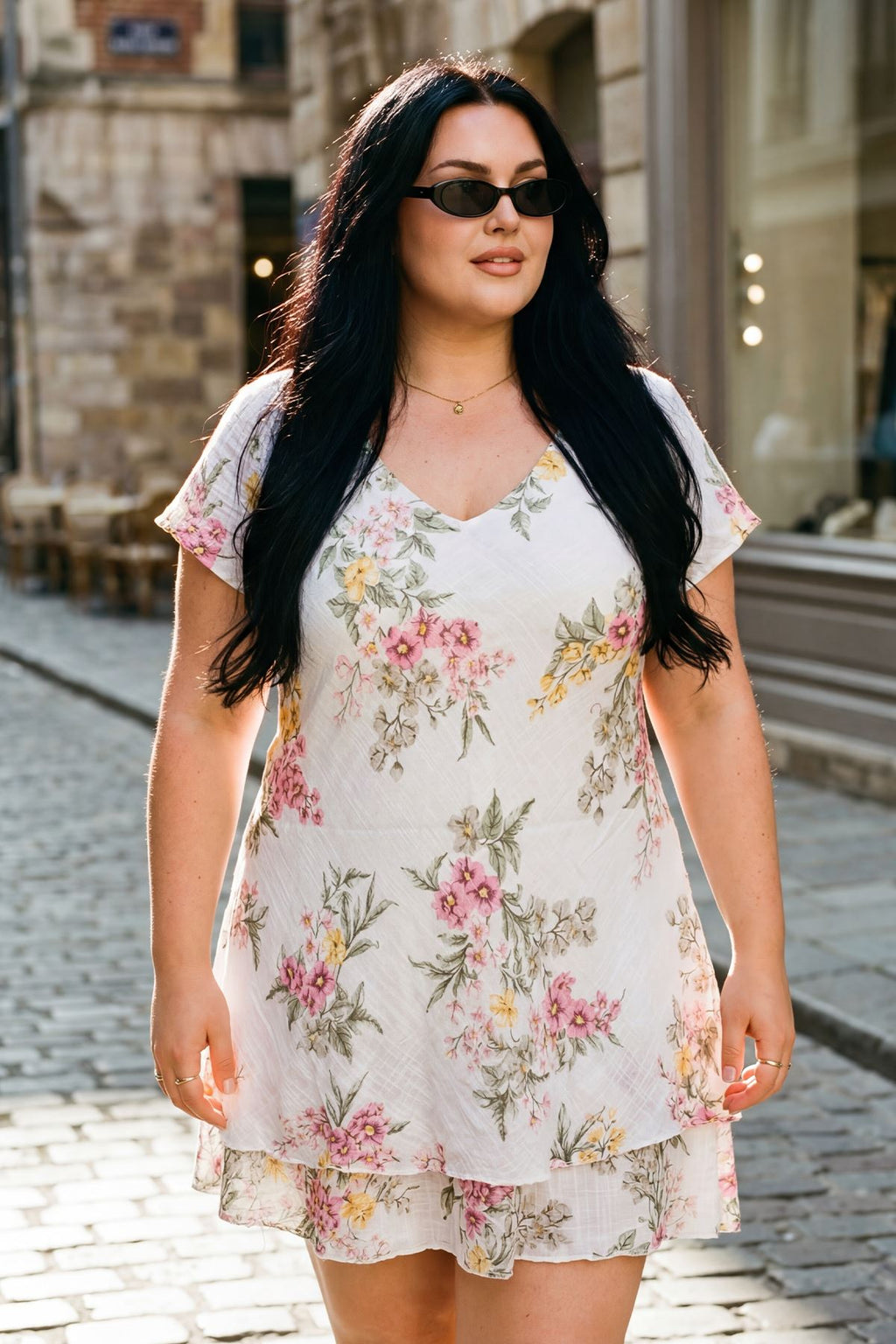 Floral Print Layered Hem Cotton Dress — gallery