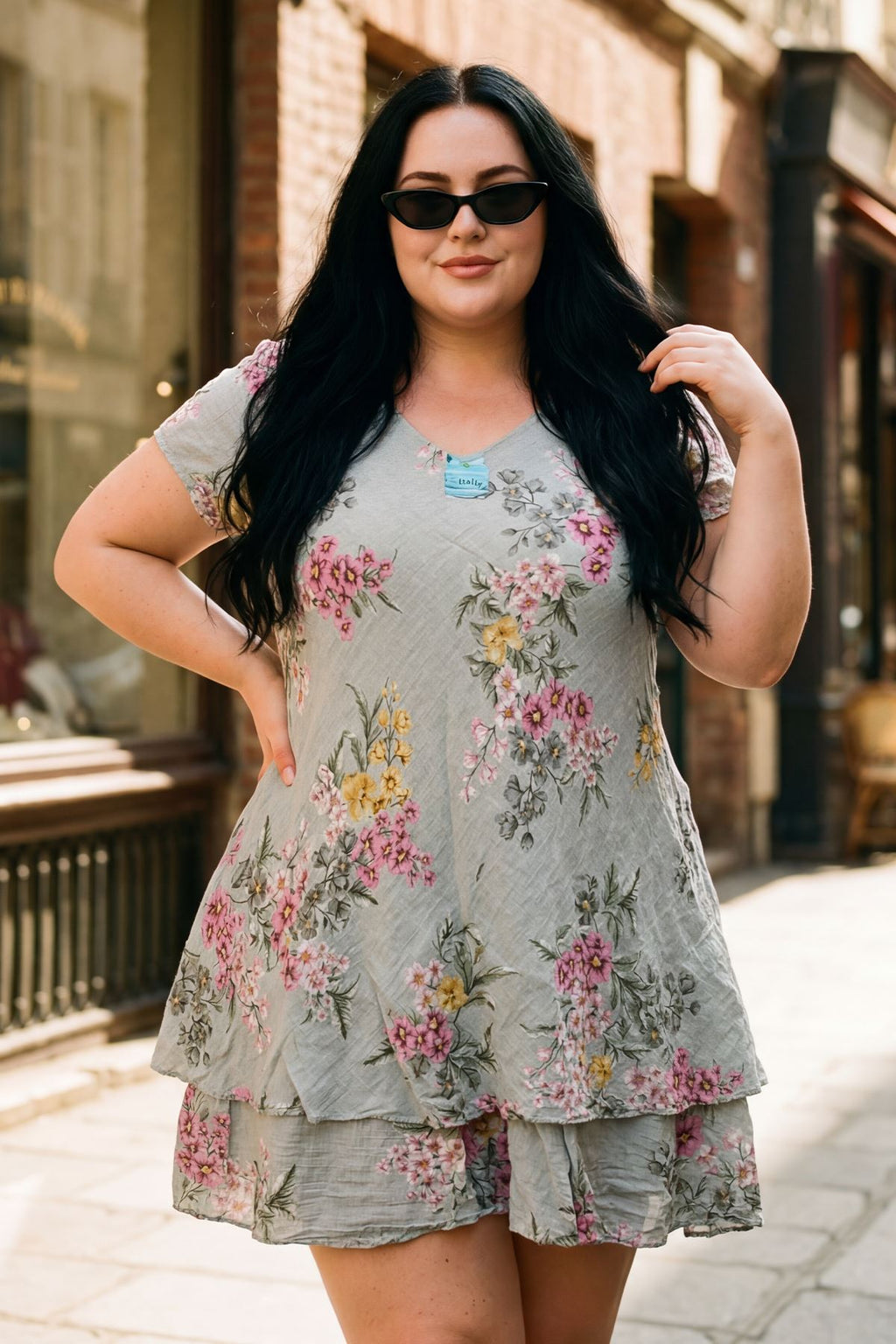Floral Print Layered Hem Cotton Dress — gallery