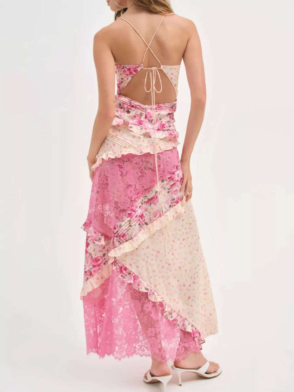 Lace Floral Ruffle Trim Maxi Dress for Women - gallery
