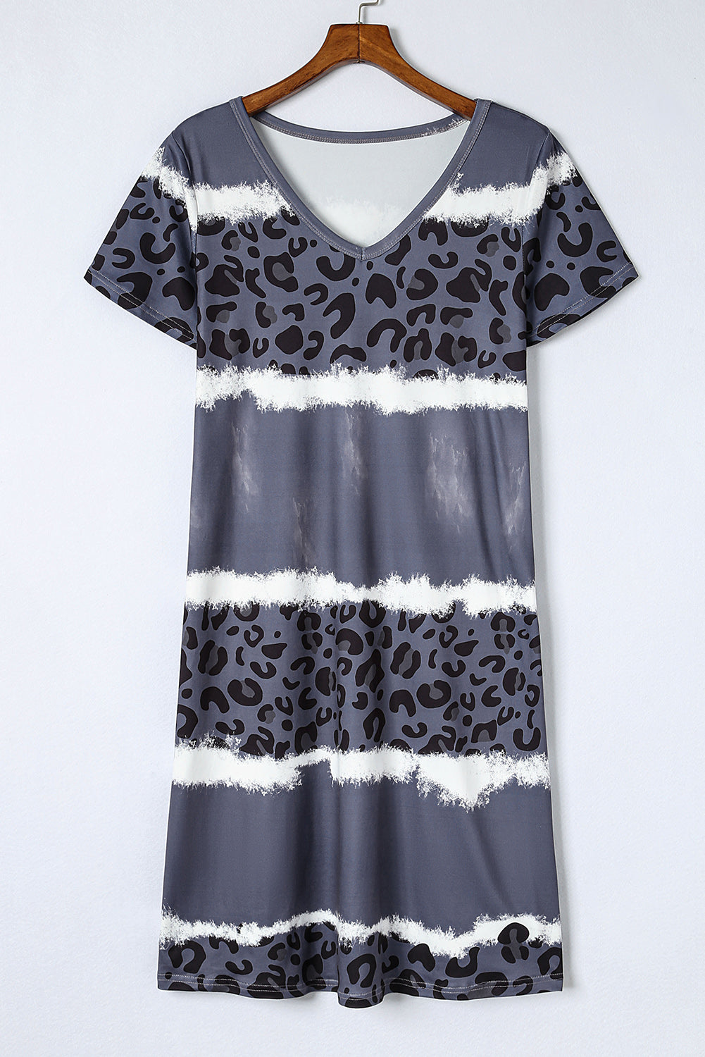 Leopard Color Block V-Neck Short Sleeve Dress for Women - gallery