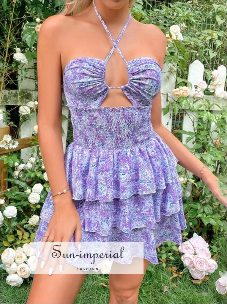 Floral Halter Cutout Ruffled Mini Dress for Women - gallery