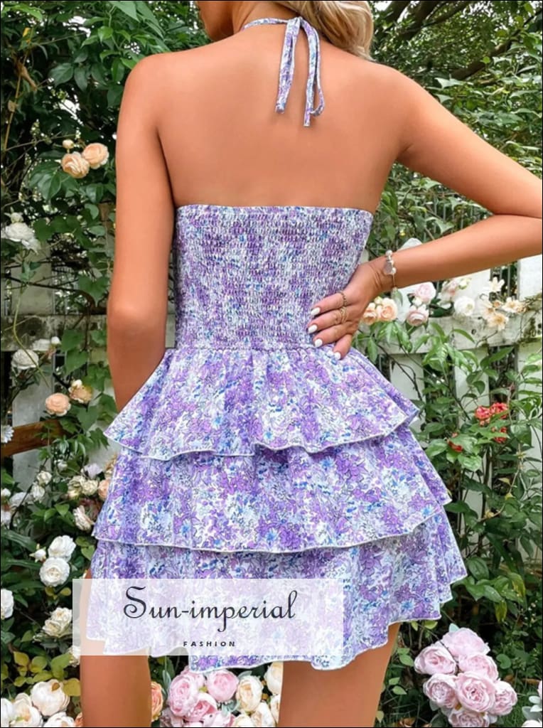 Floral Halter Cutout Ruffled Mini Dress for Women - gallery