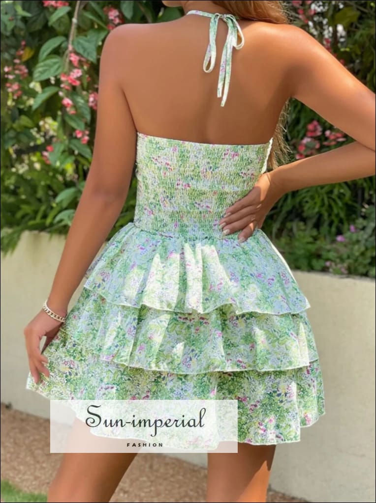 Floral Halter Cutout Ruffled Mini Dress for Women - gallery
