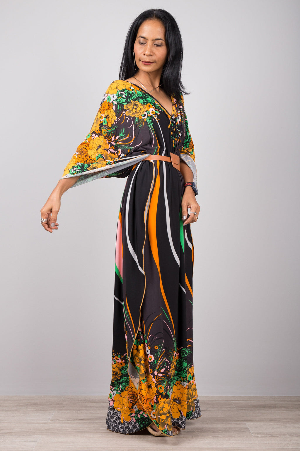 Vibrant Floral Kaftan Dress for Women — Boho Flowing - gallery