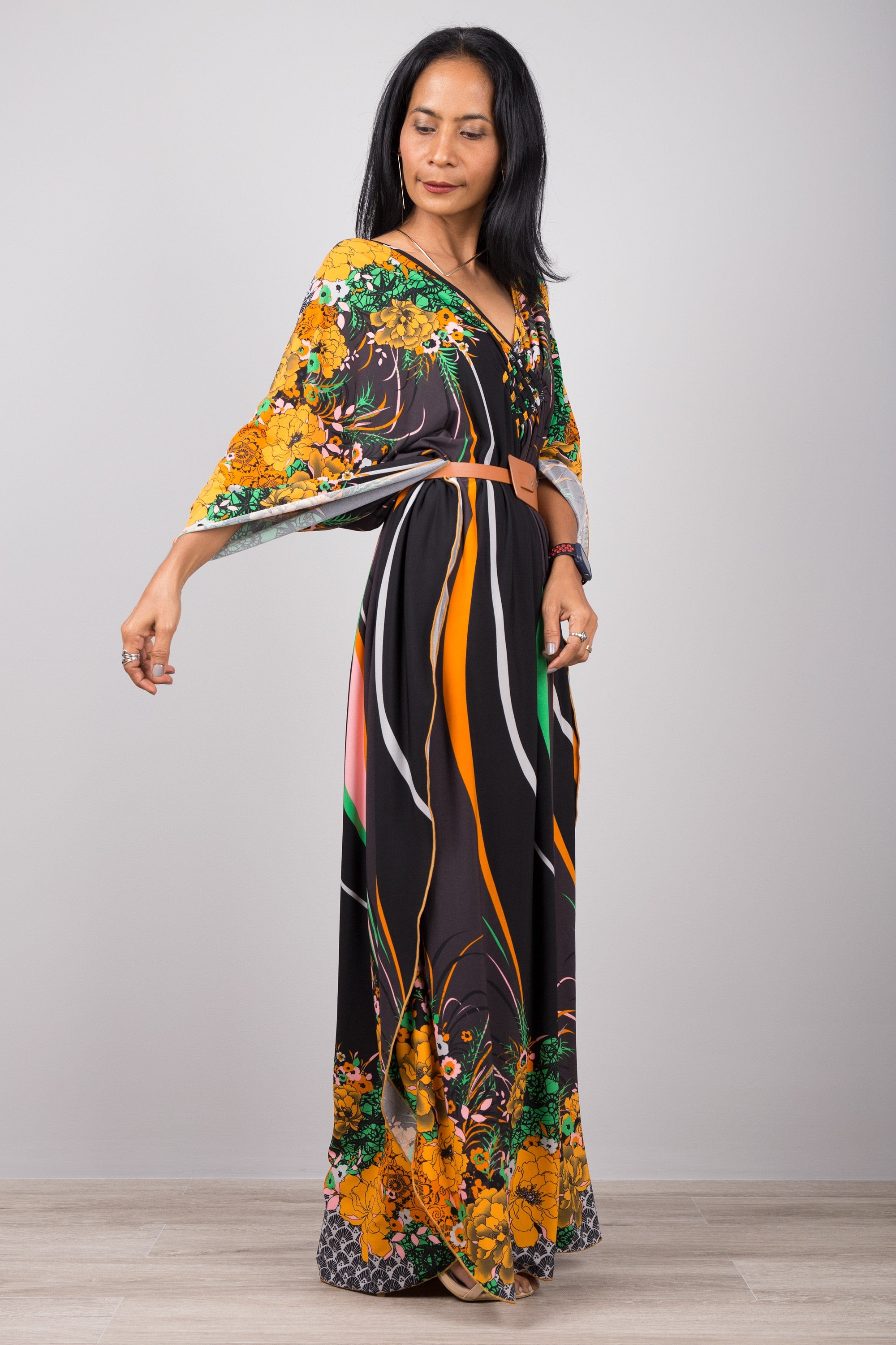 Vibrant Floral Kaftan Dress for Women — Boho Flowing - gallery