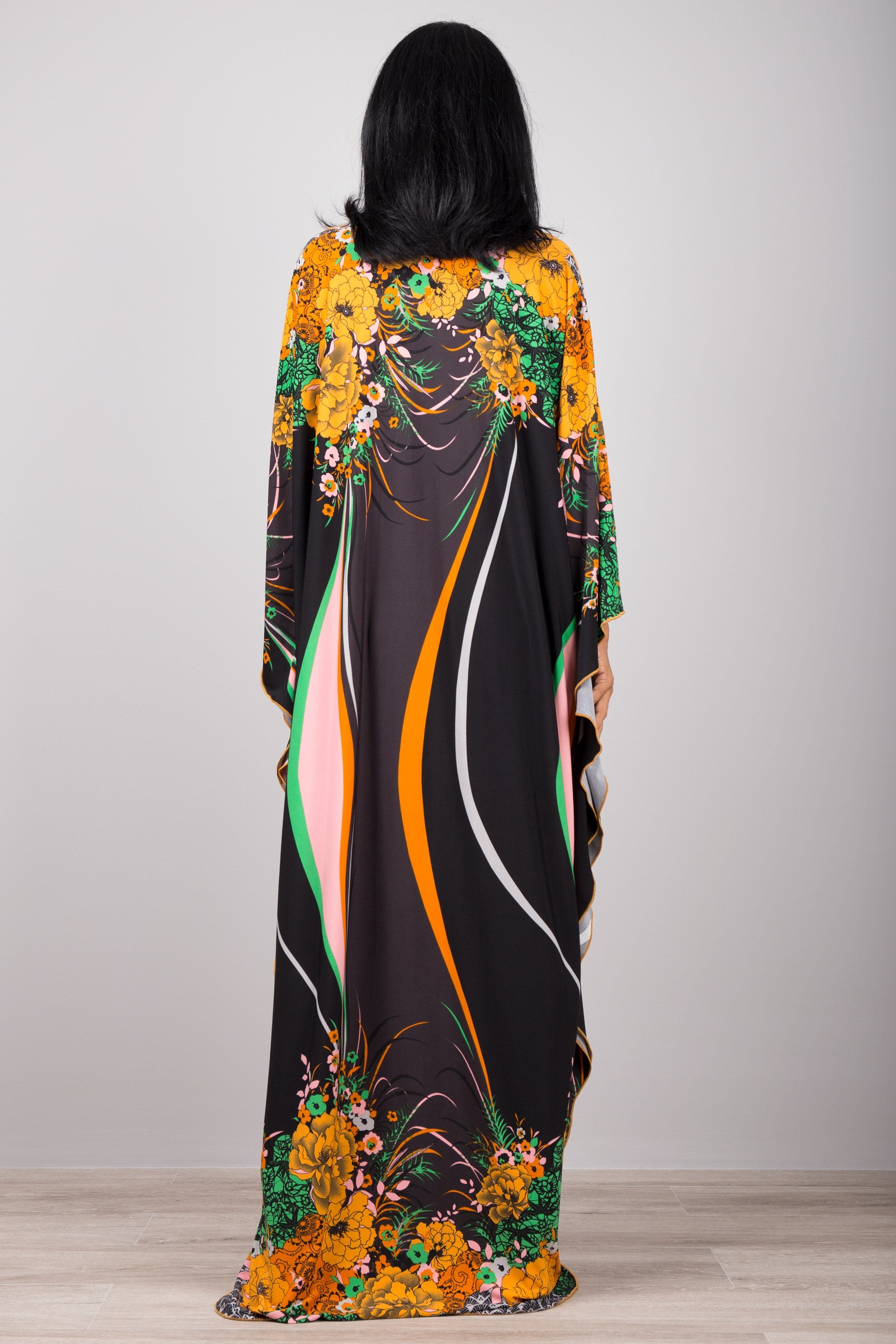 Vibrant Floral Kaftan Dress for Women — Boho Flowing - gallery