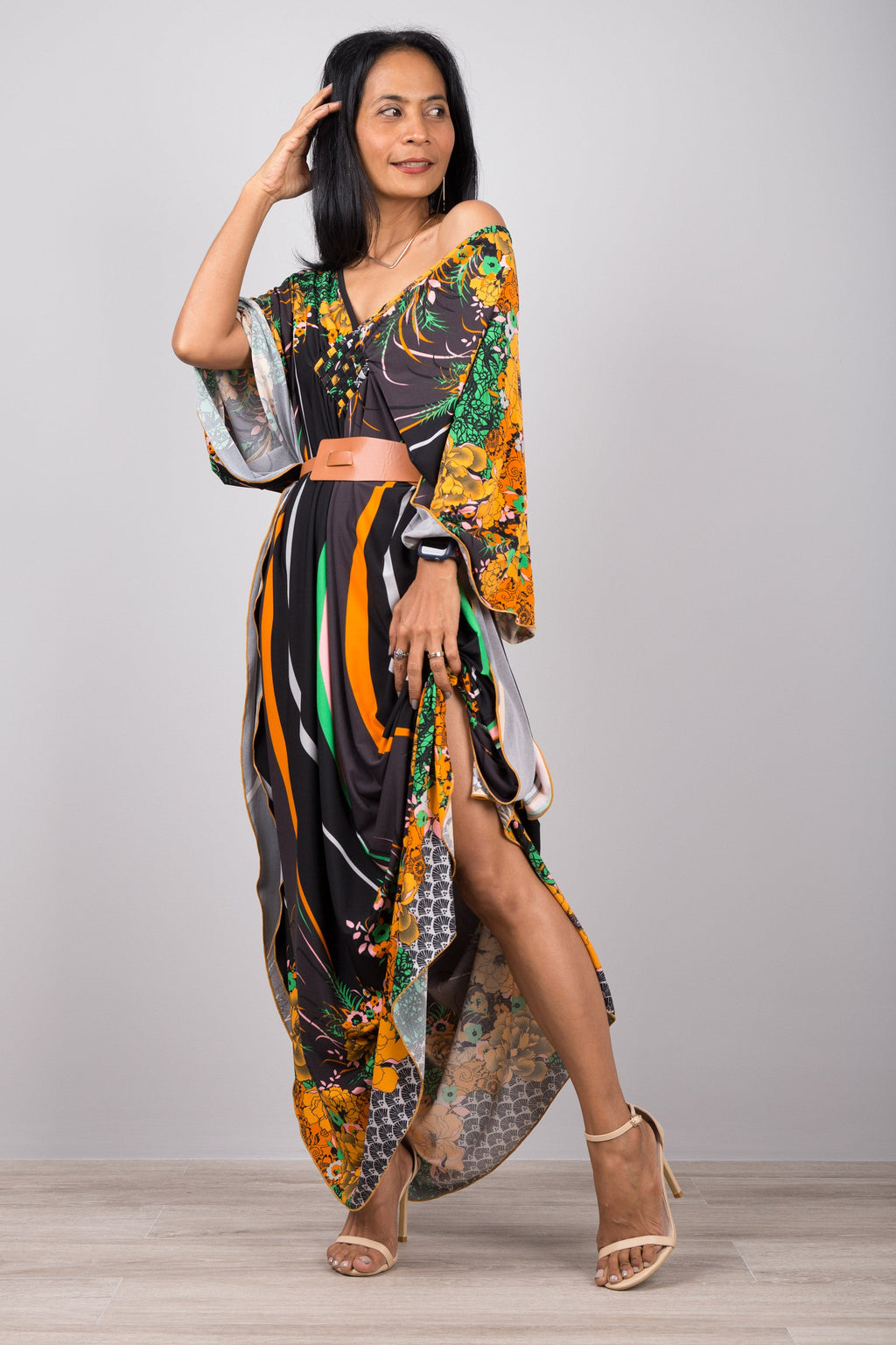 Vibrant Floral Kaftan Dress for Women — Boho Flowing