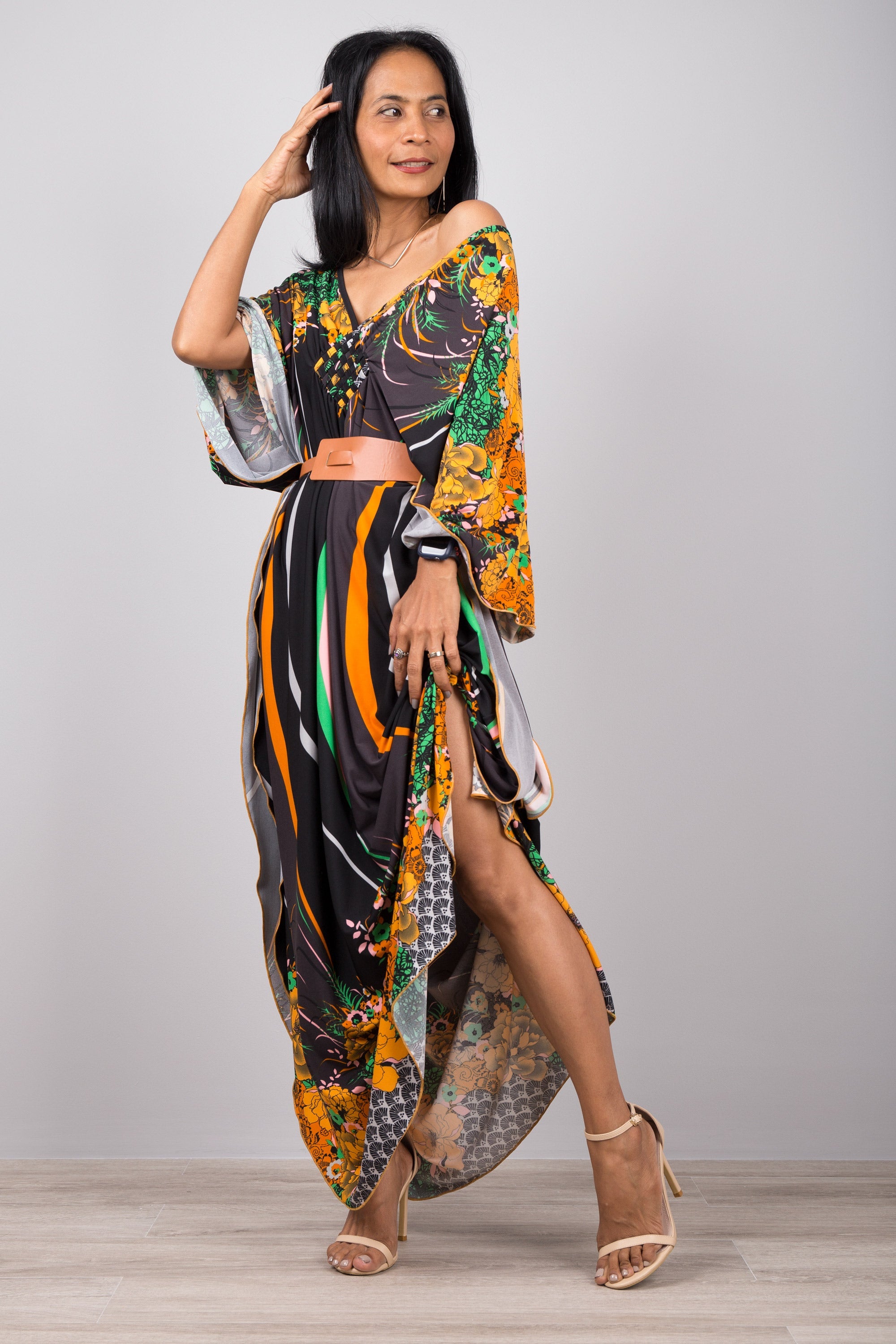 Vibrant Floral Kaftan Dress for Women — Boho Flowing