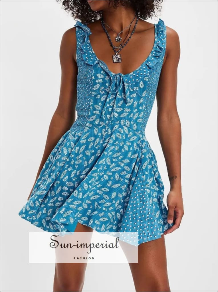 Floral Scoop Neck Ruffle Hem Mini Dress for Women - gallery