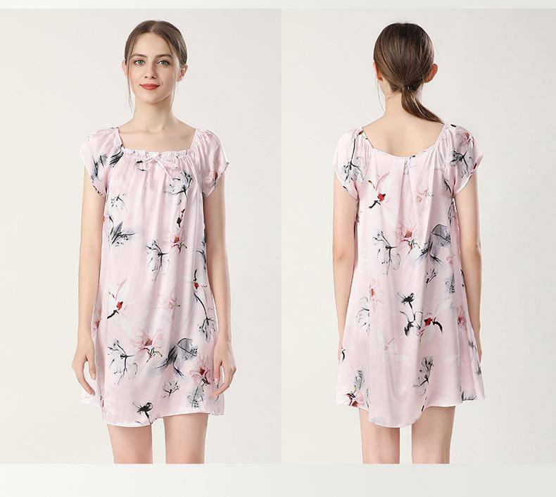 Floral Print Silk Nightgown For Women Loose Silk Nightdress — gallery