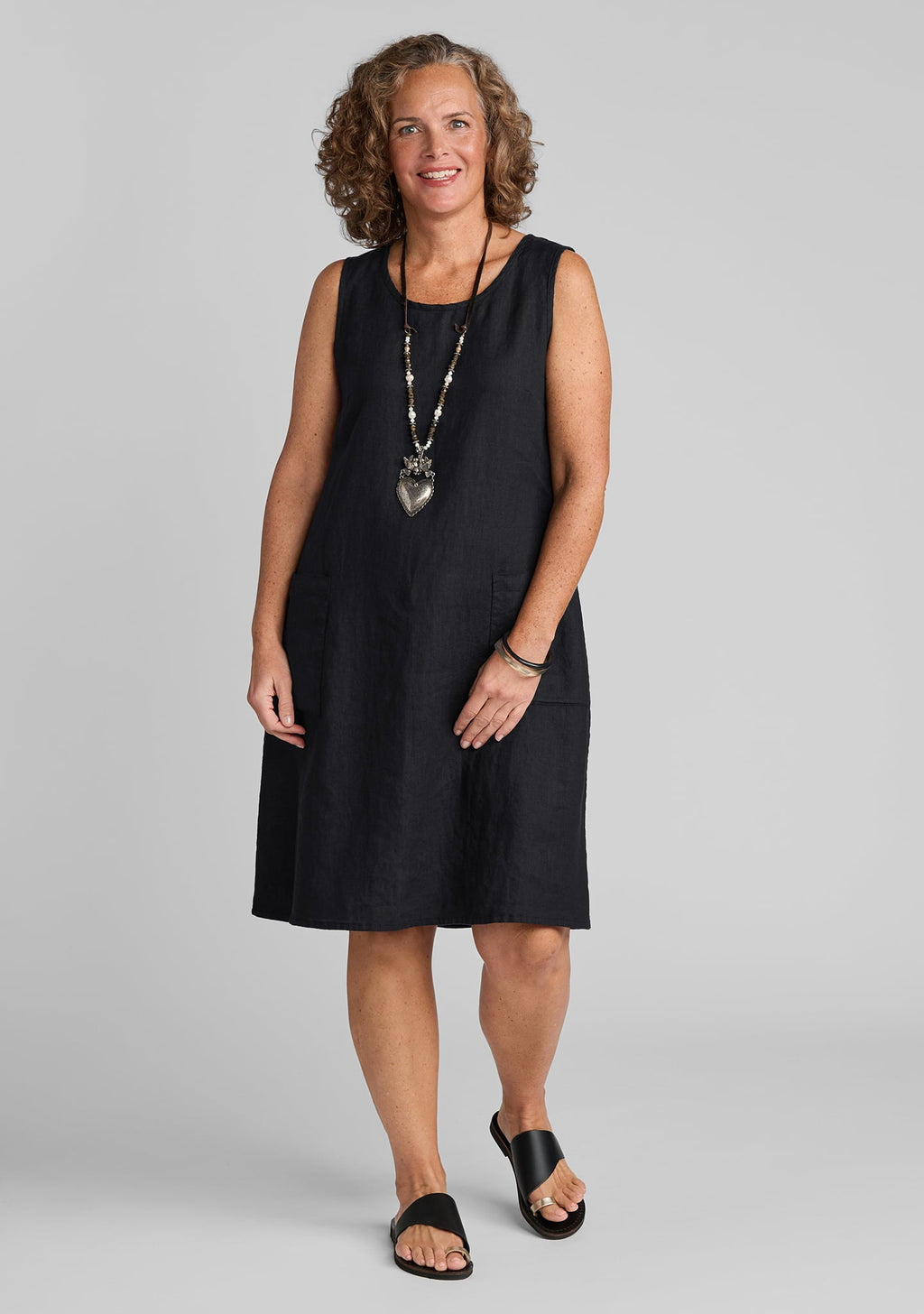 Gathered Back Linen Shift Dress for Women