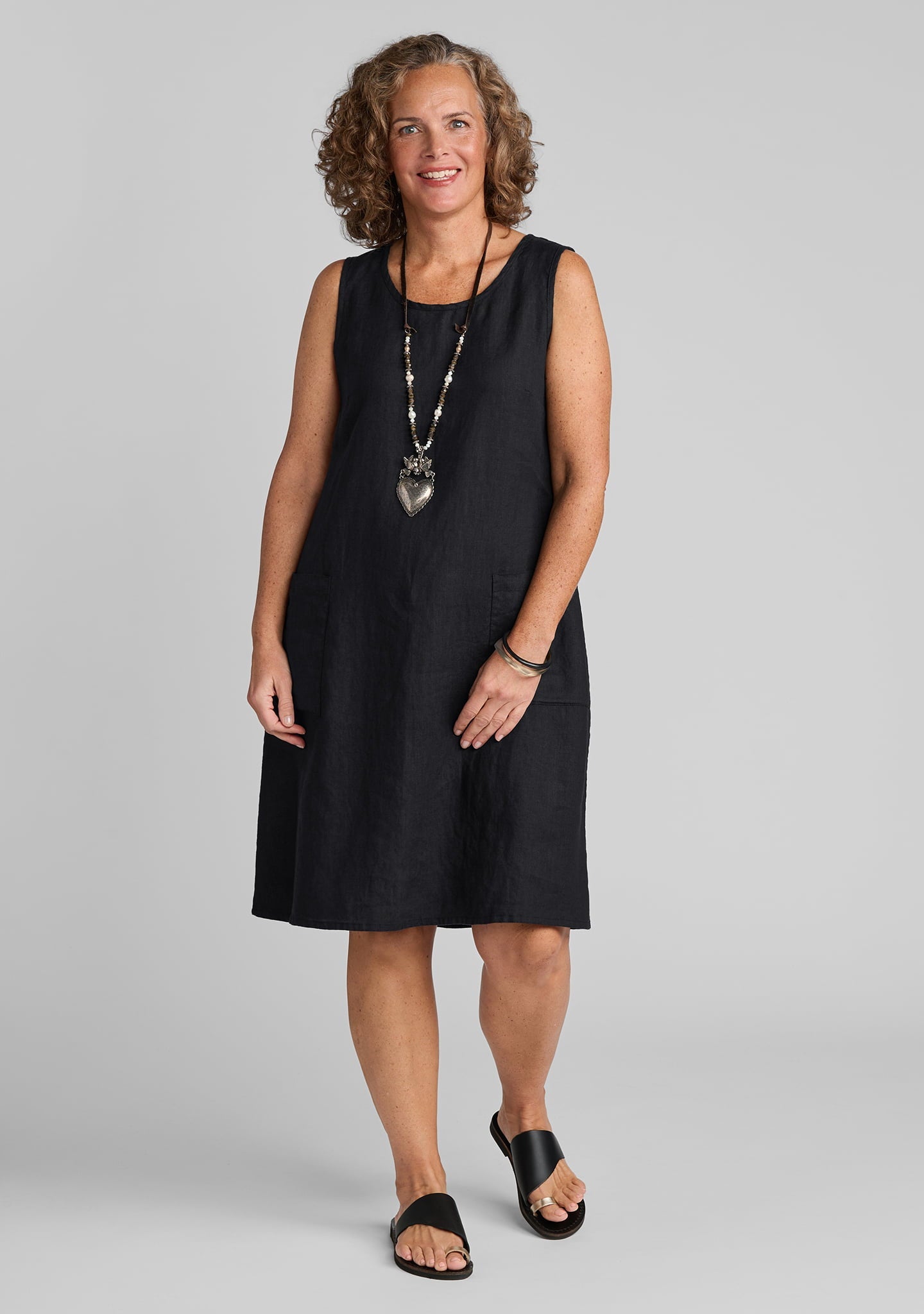 Gathered Back Linen Shift Dress for Women