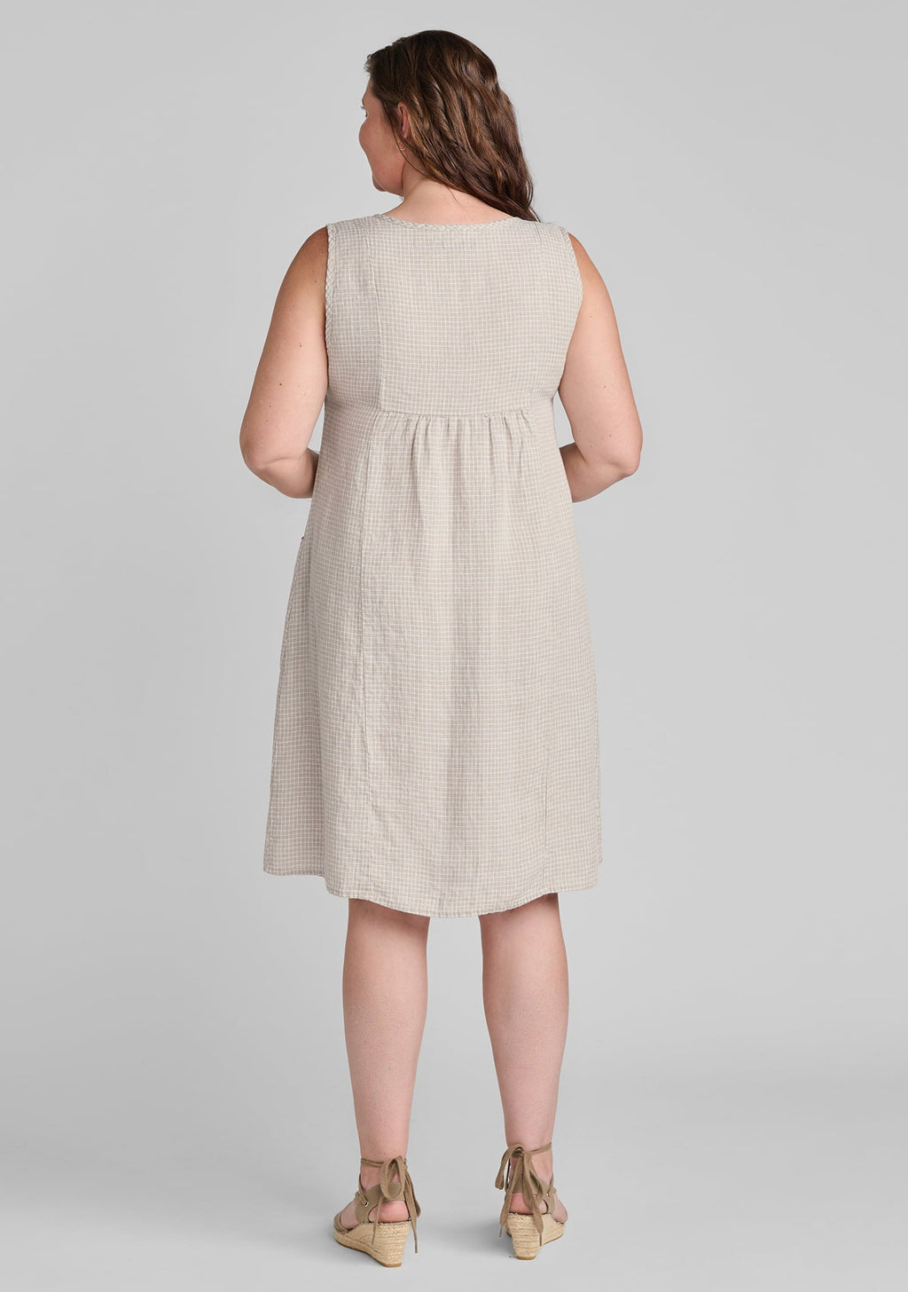 Gathered Back Linen Shift Dress for Women - gallery