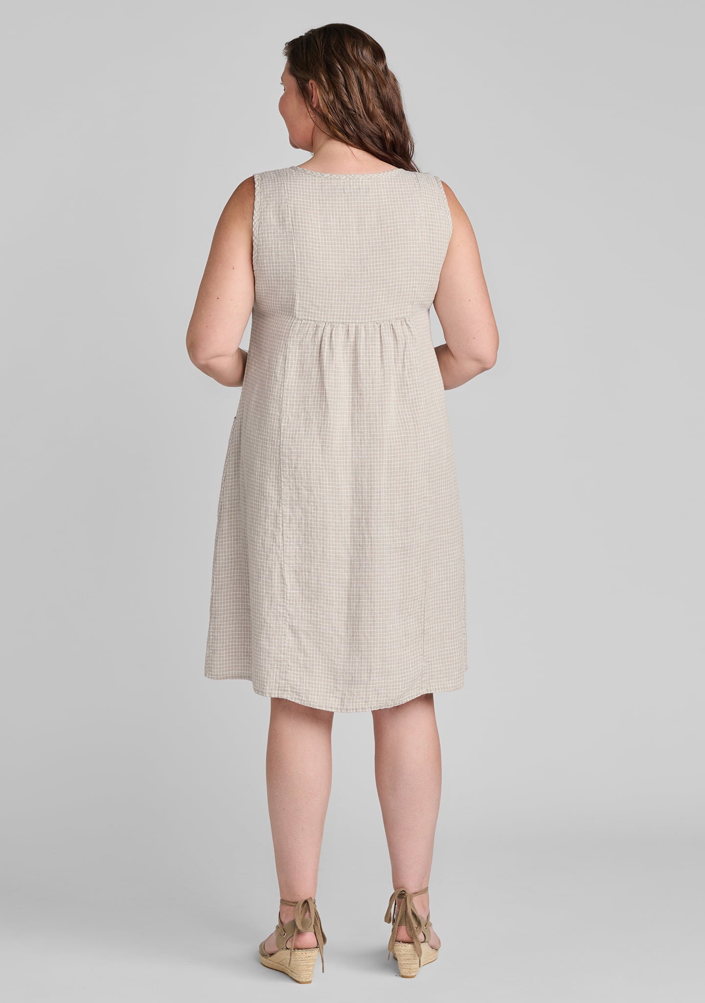 Gathered Back Linen Shift Dress for Women - gallery