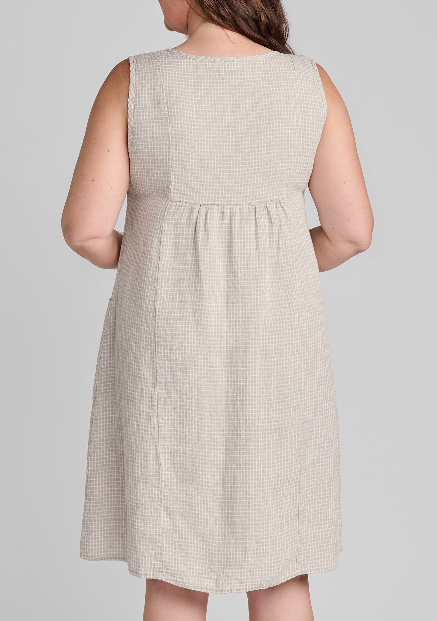 Gathered Back Linen Shift Dress for Women - gallery