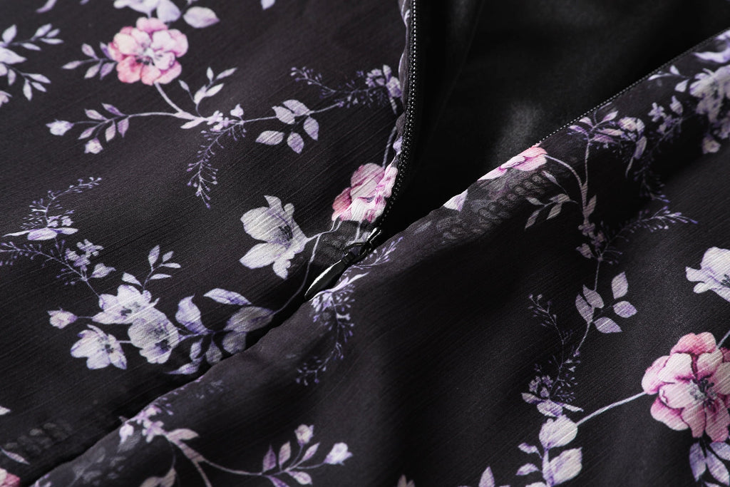 Gina Plus Size Floral Print Chiffon Cheongsam Qipao Mid Sleeve Dress (Bl... — gallery