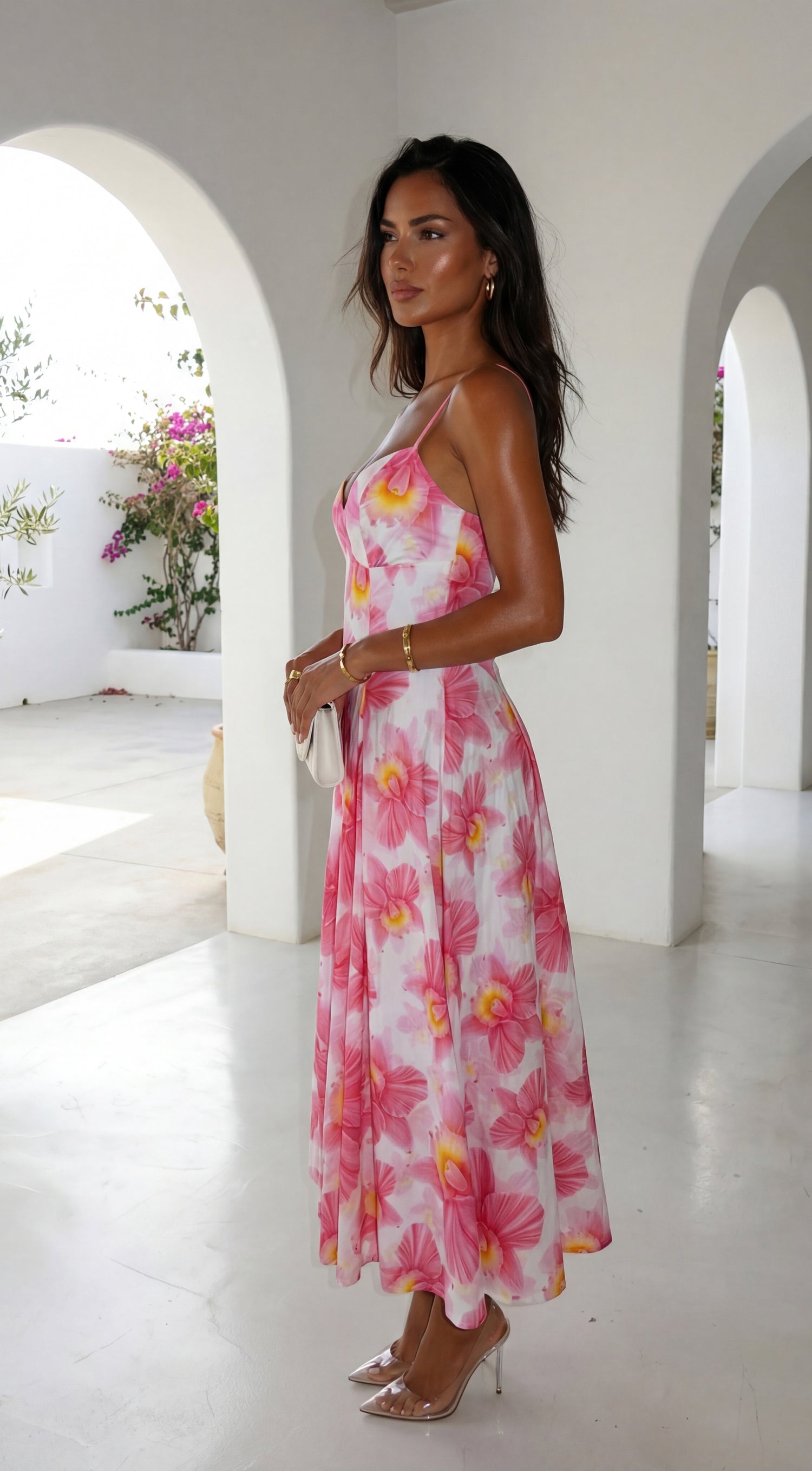 Lunaya Floral Midi Dress - Pink Multi — gallery