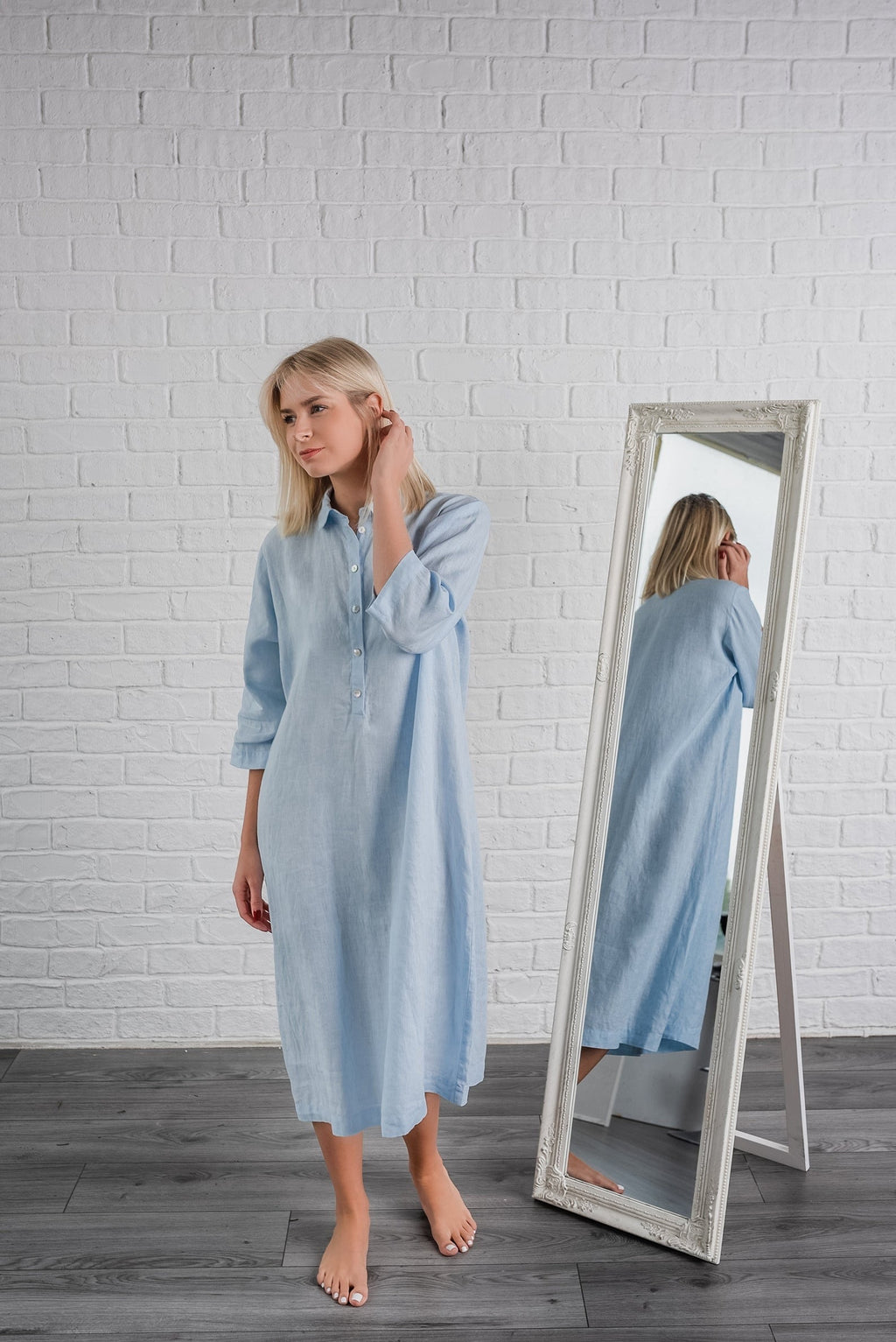 Linen Long Night Shirt Lora