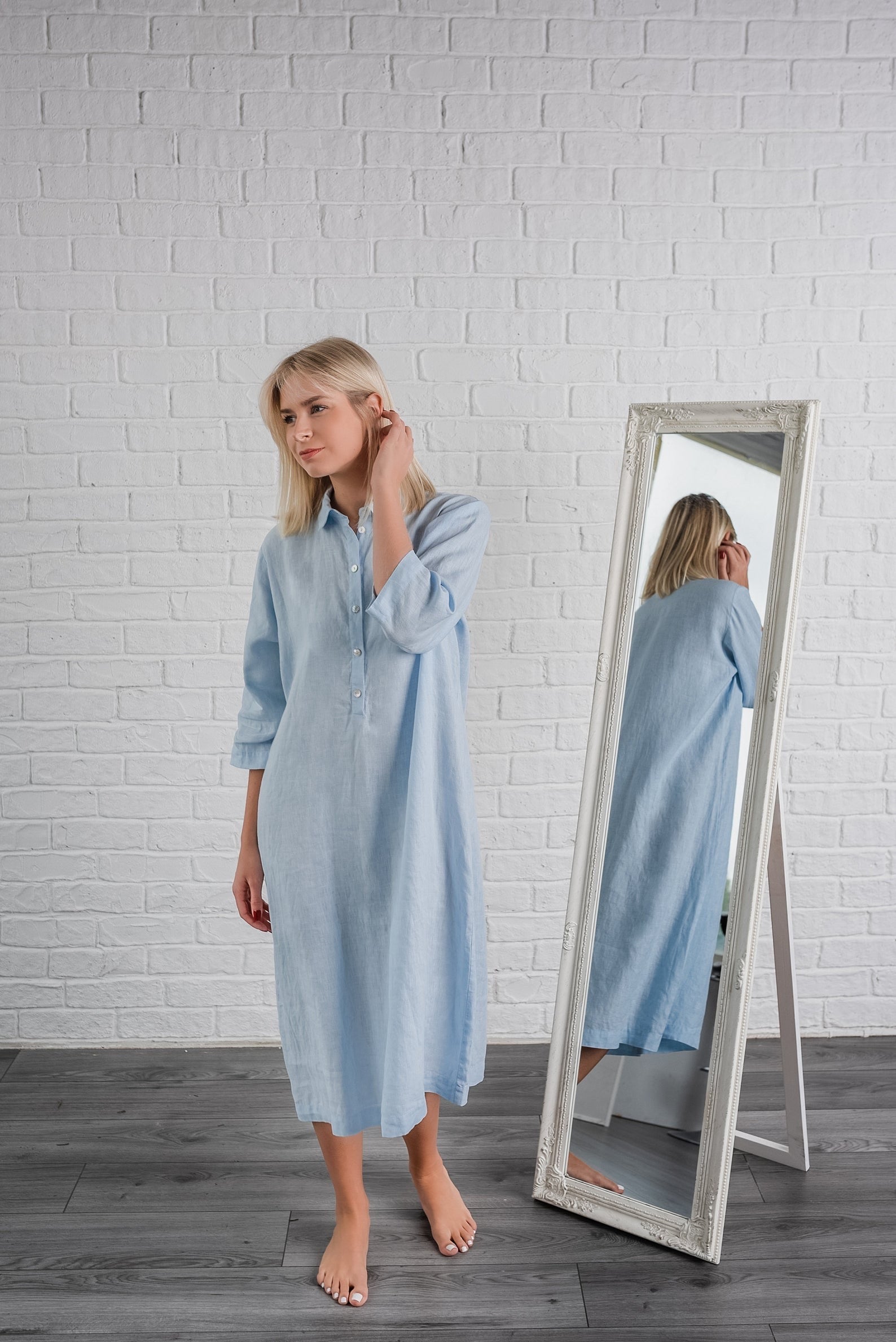 Linen Long Night Shirt Lora