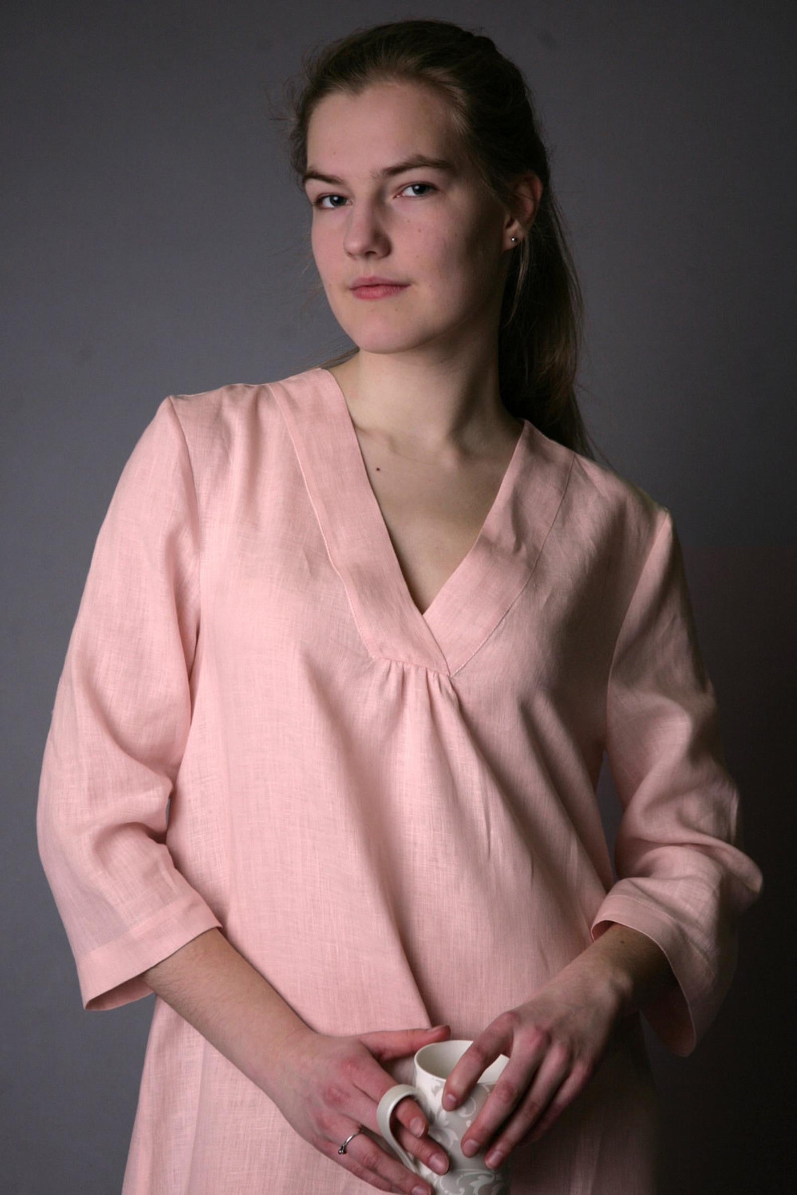 Linen Pink Night Gown Joana - gallery