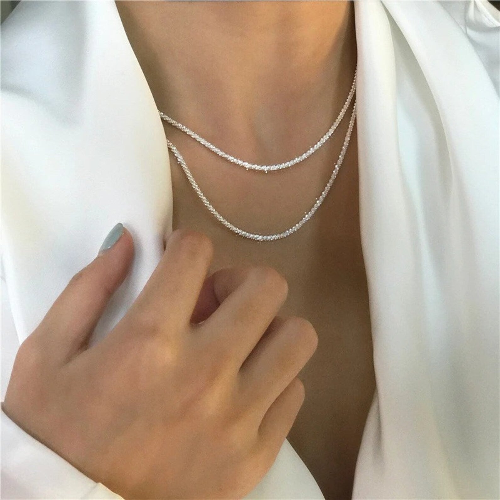 Women's Silver Double Chain Celestial Necklace