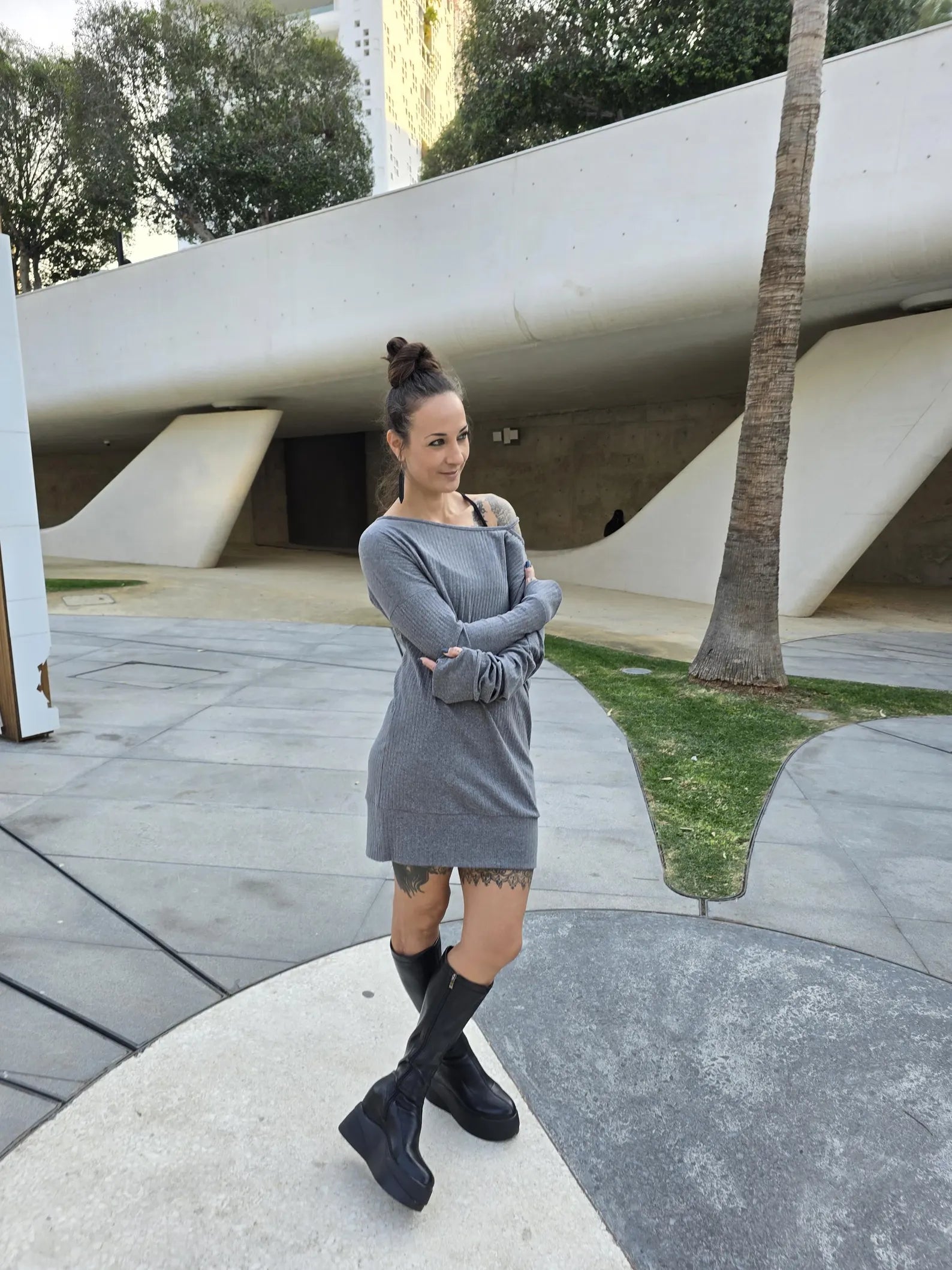 Oversized Off-Shoulder Cotton Blend Dress for Women - gallery