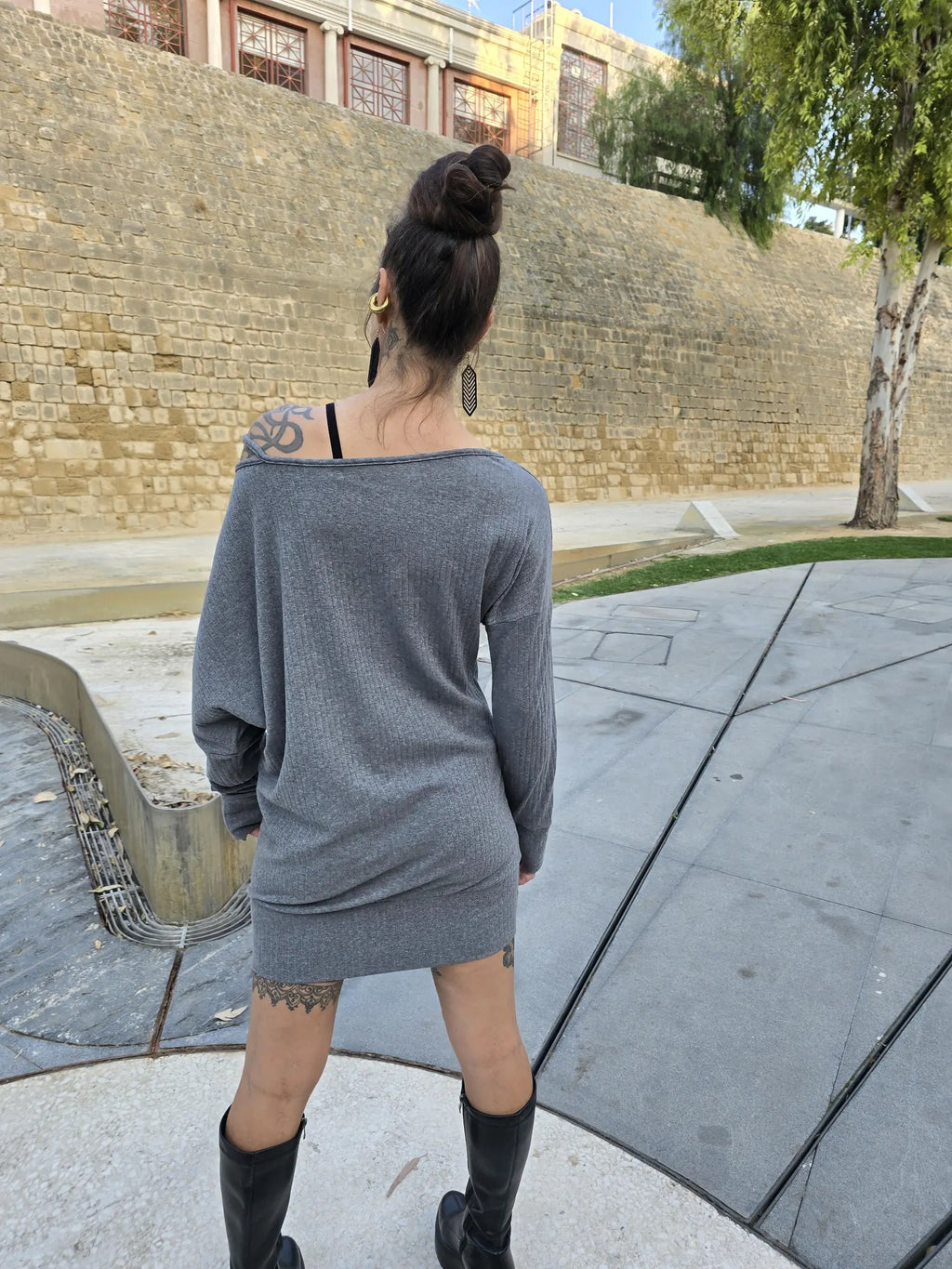 Oversized Off-Shoulder Cotton Blend Dress for Women - gallery