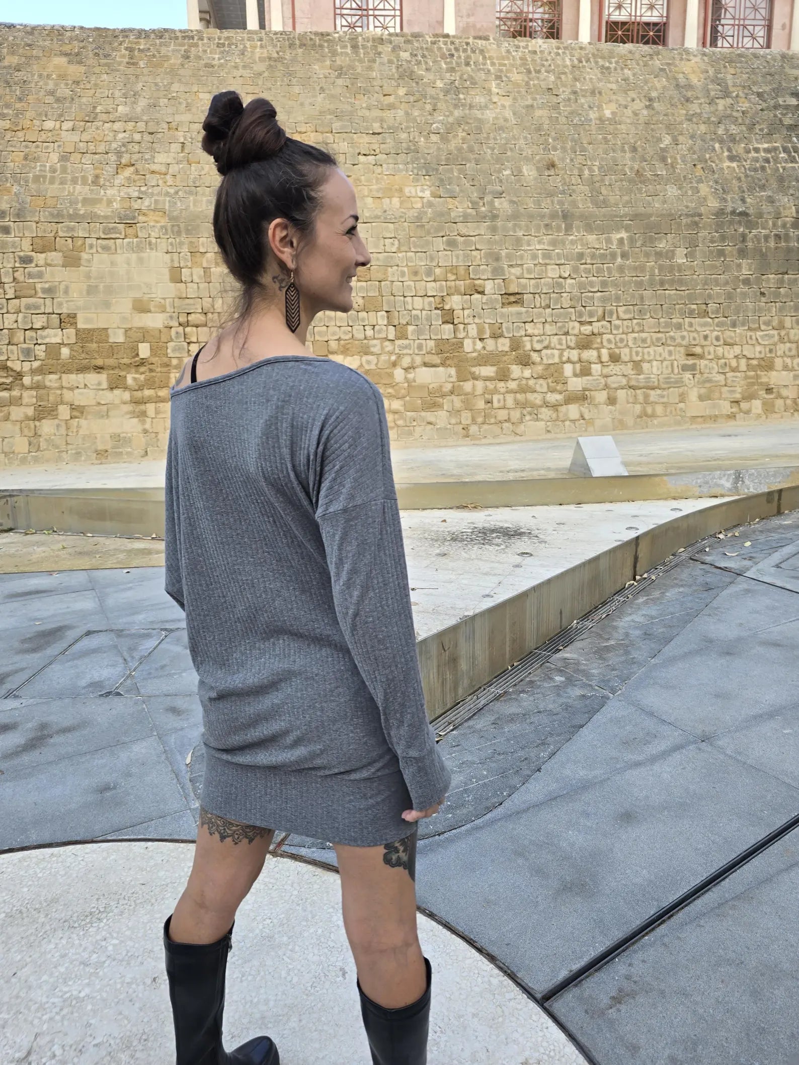 Oversized Off-Shoulder Cotton Blend Dress for Women - gallery