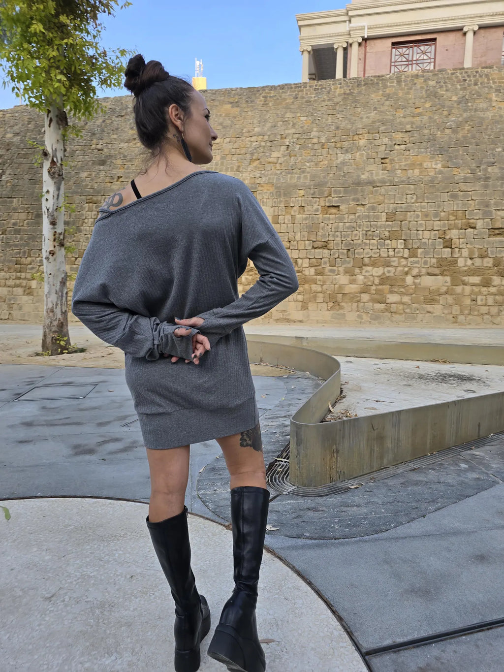 Oversized Off-Shoulder Cotton Blend Dress for Women - gallery