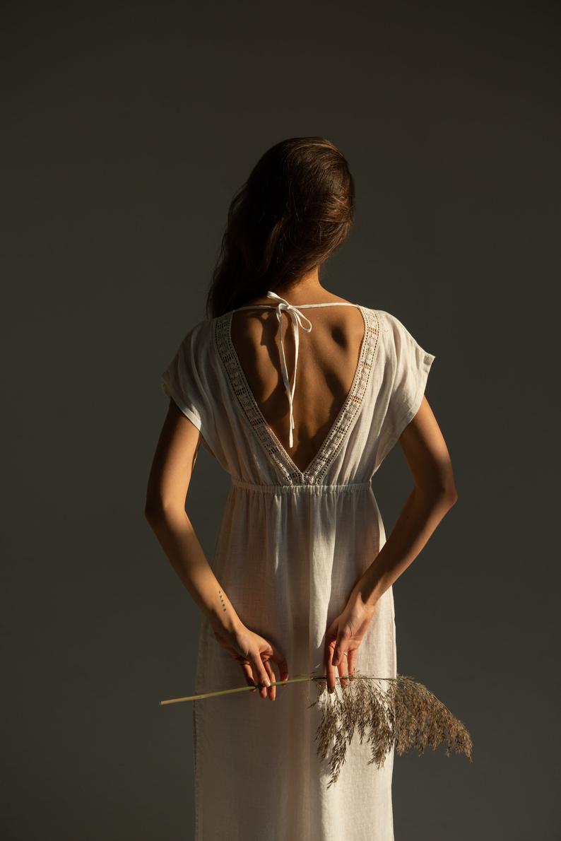 Linen Long Night Gown Antique - gallery