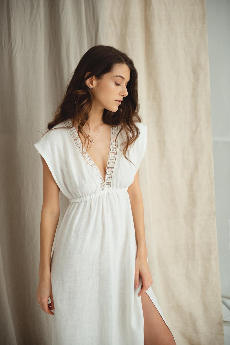 Linen Long Night Gown Antique
