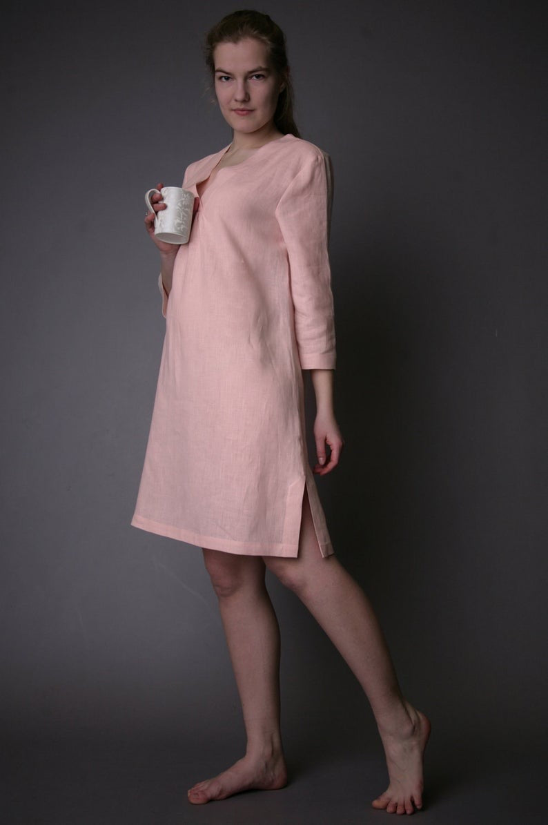Linen Pink Night Gown Joana - gallery