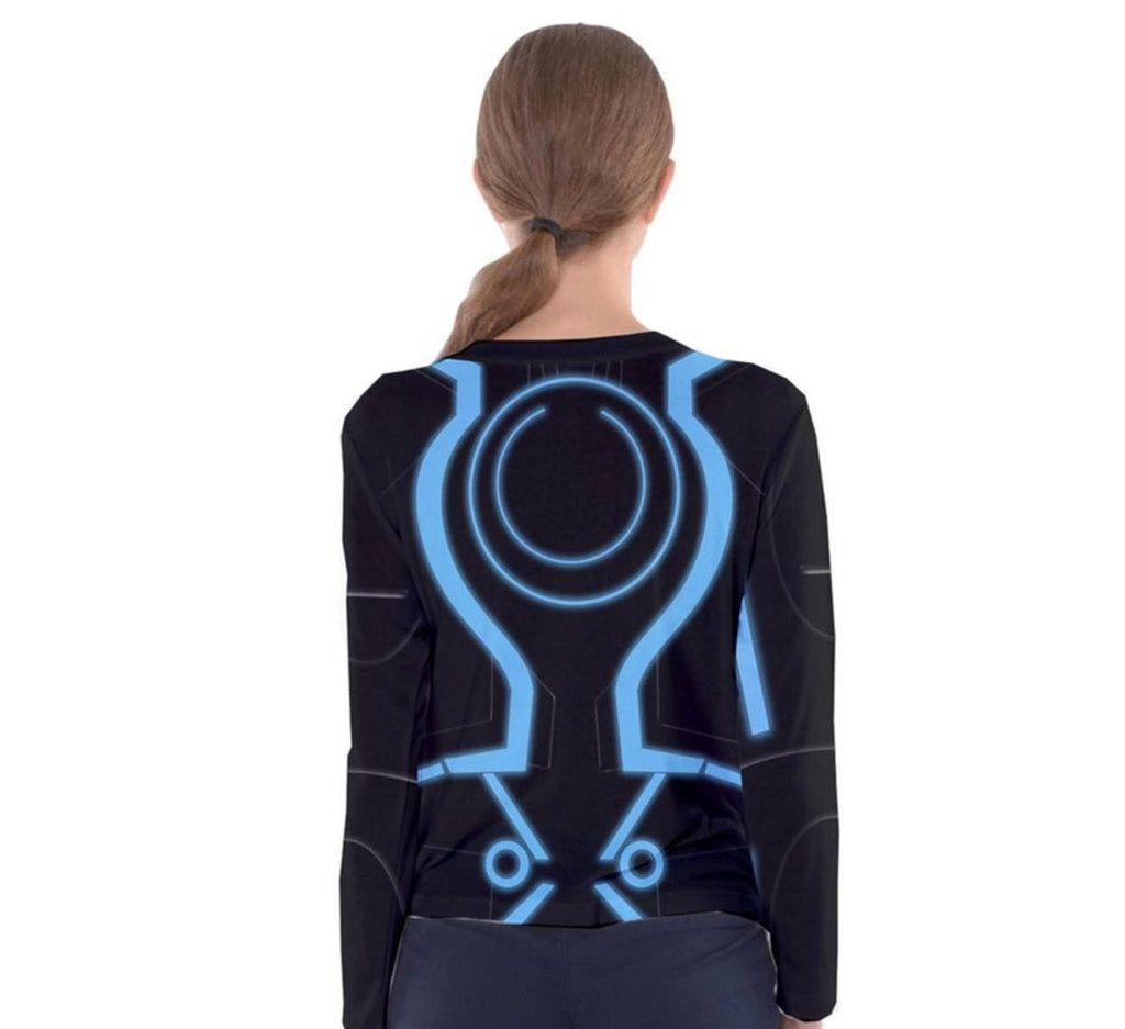 Neon Grid Print Long Sleeve V-Neck Shirt for Women - gallery